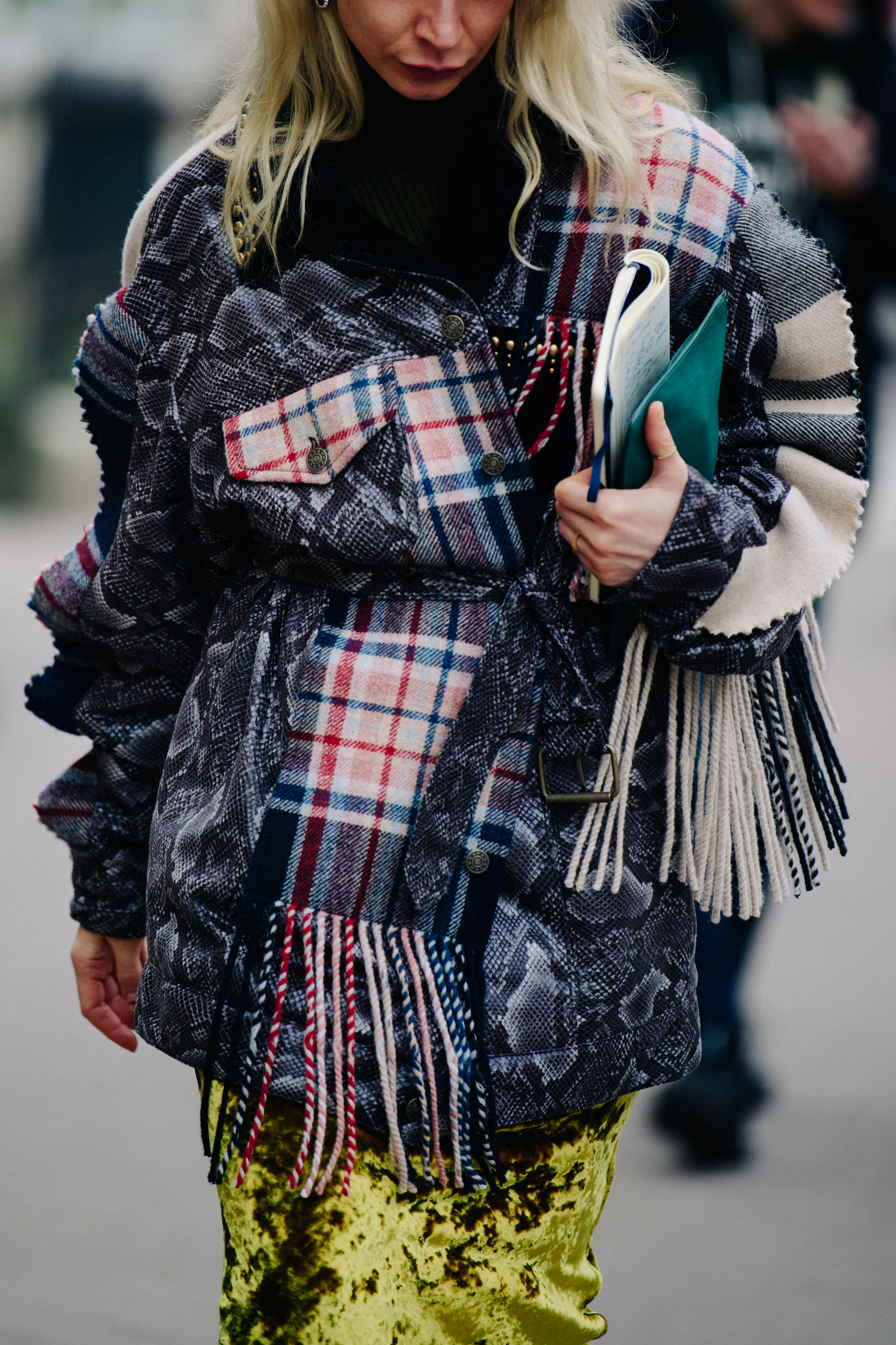 Norwegian blogger wearing check and snakeskin jacket