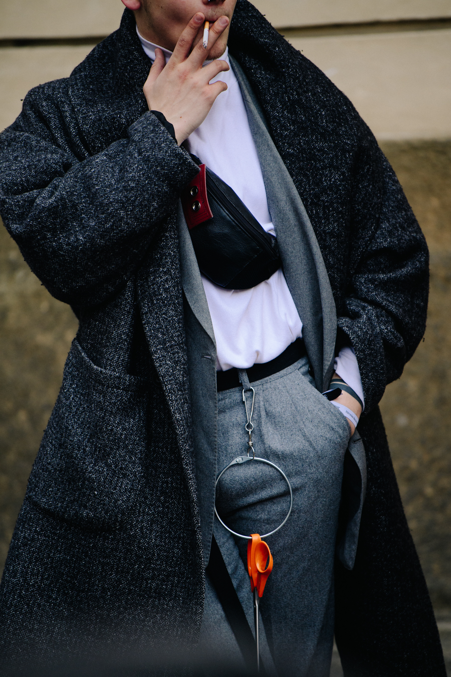 Man wearing grey wool coat
