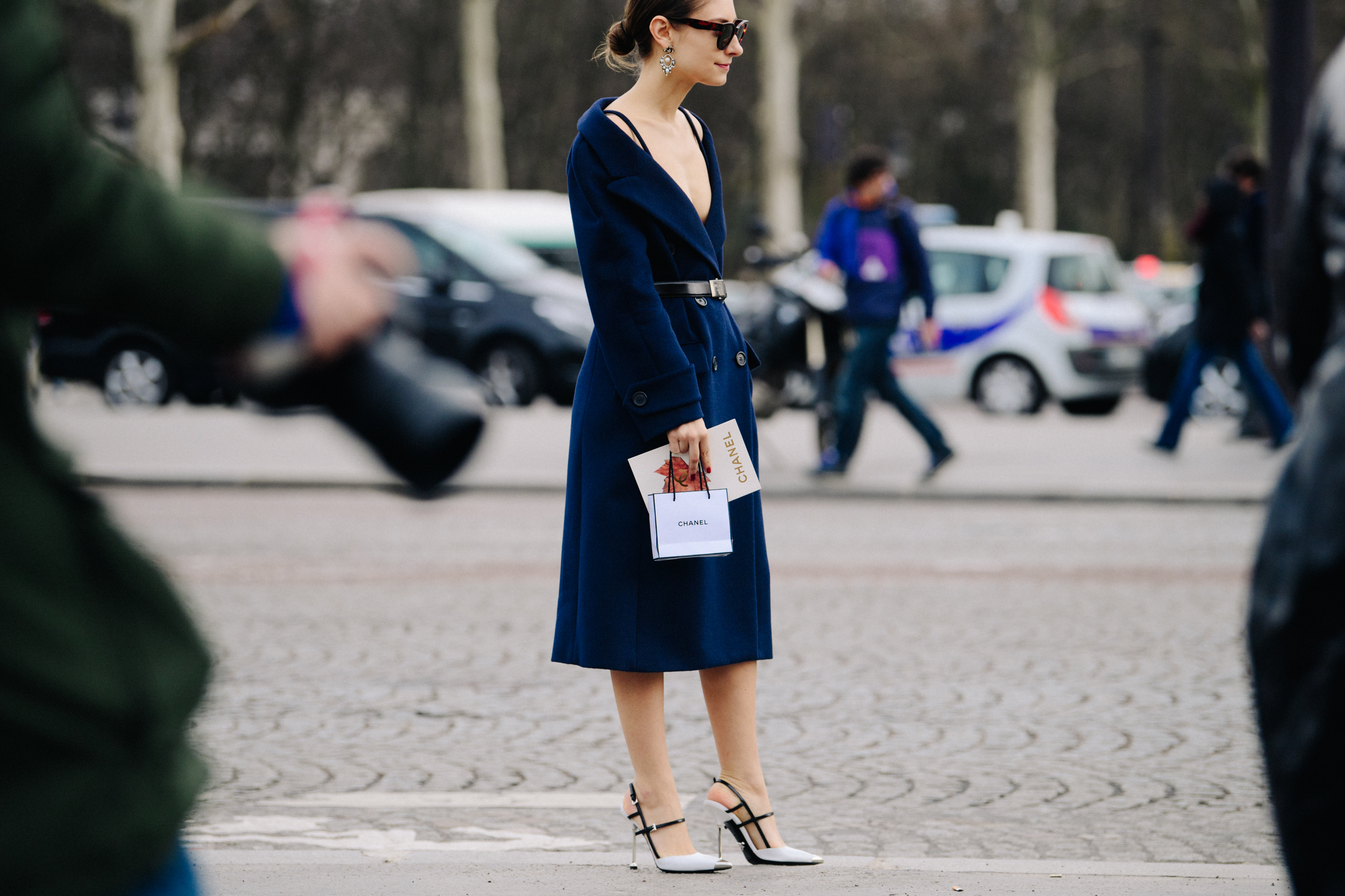 Blogger wearing blue wool coat