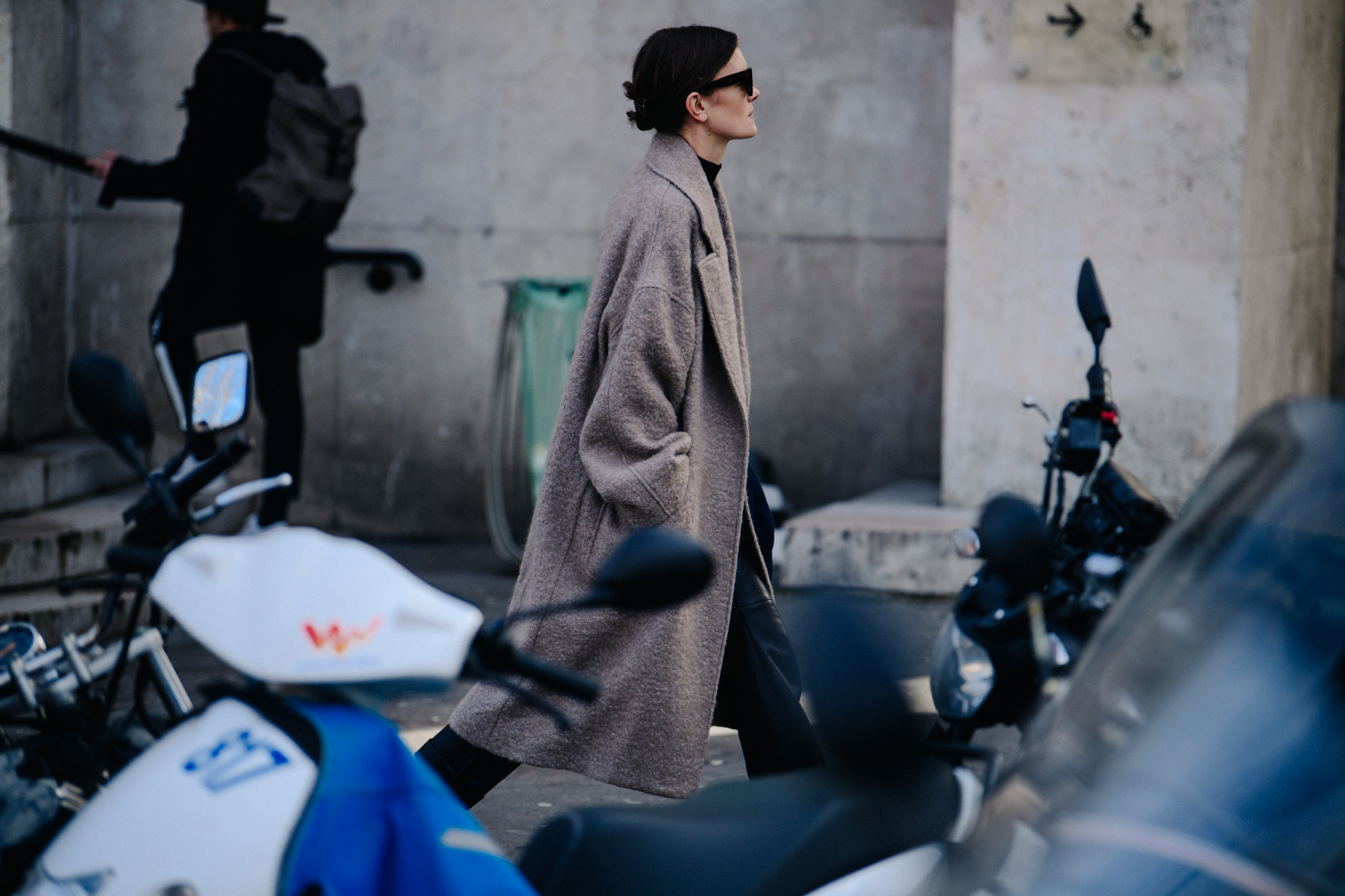 Woman wearing long wool coat