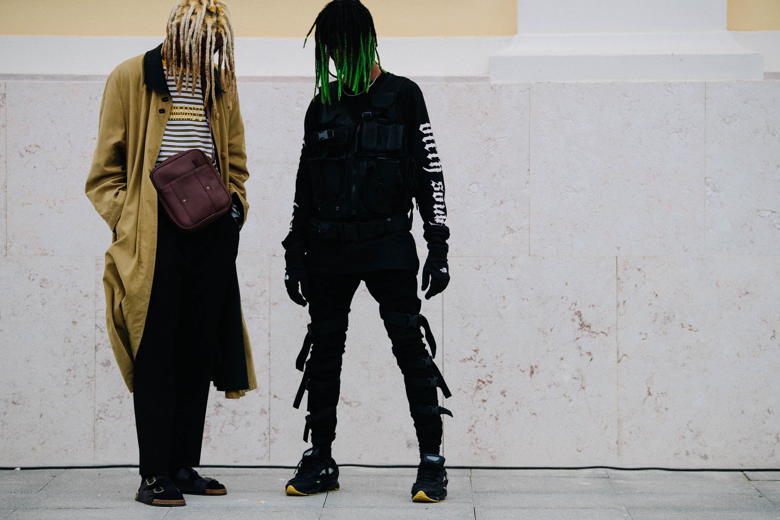 Two men with coloured dreadlocks