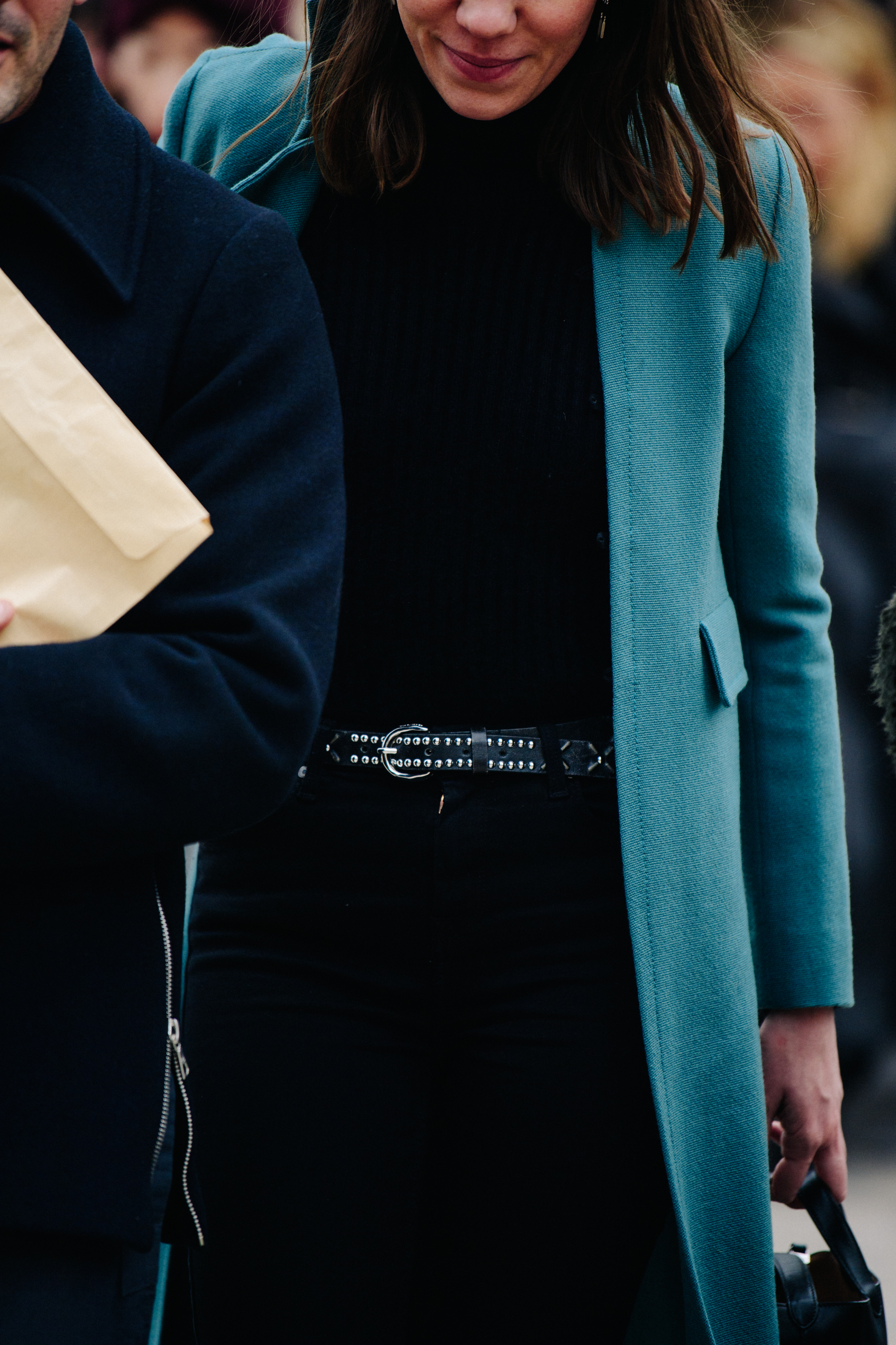 Woman wearing blue coat