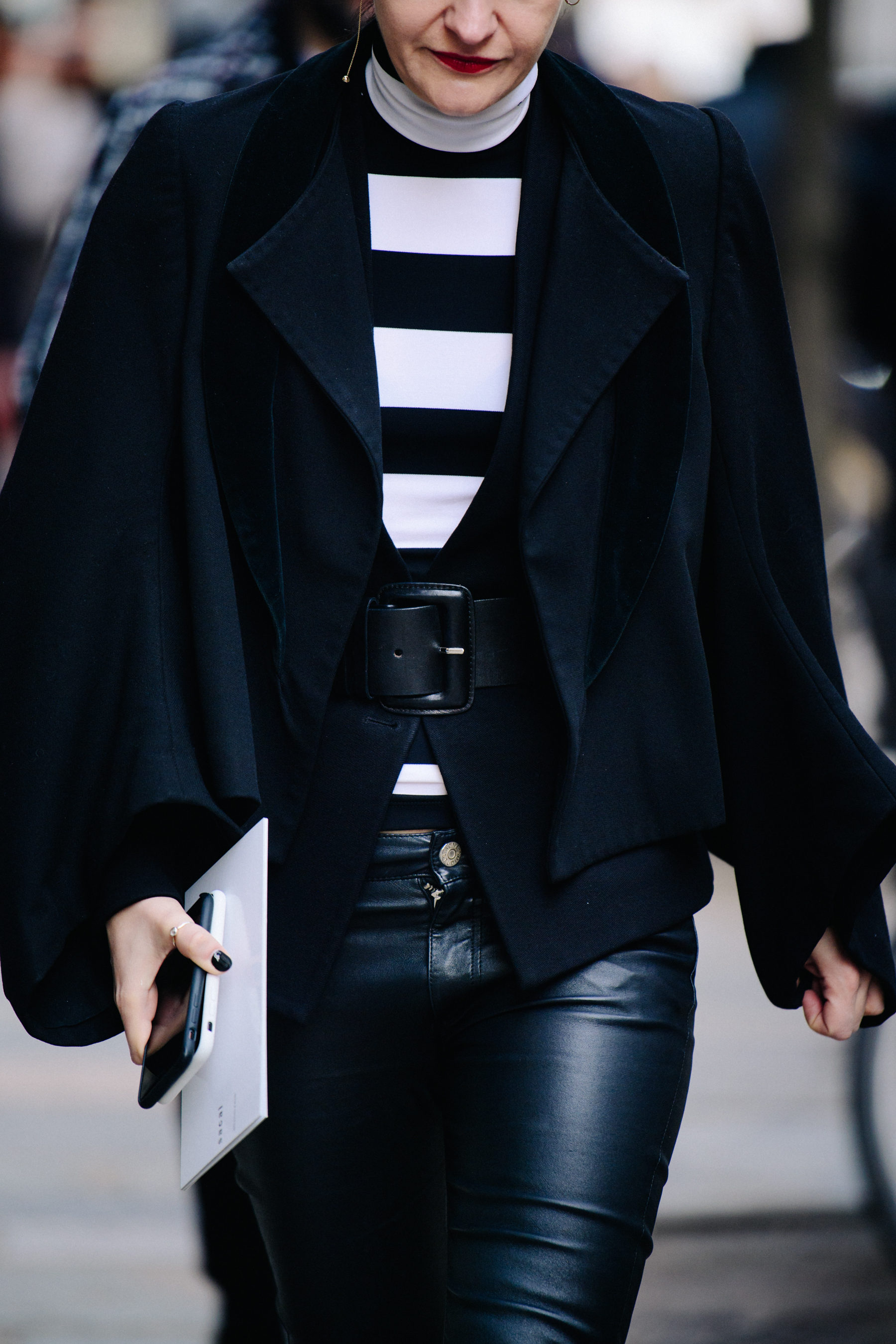 Woman wearing black and white outfit