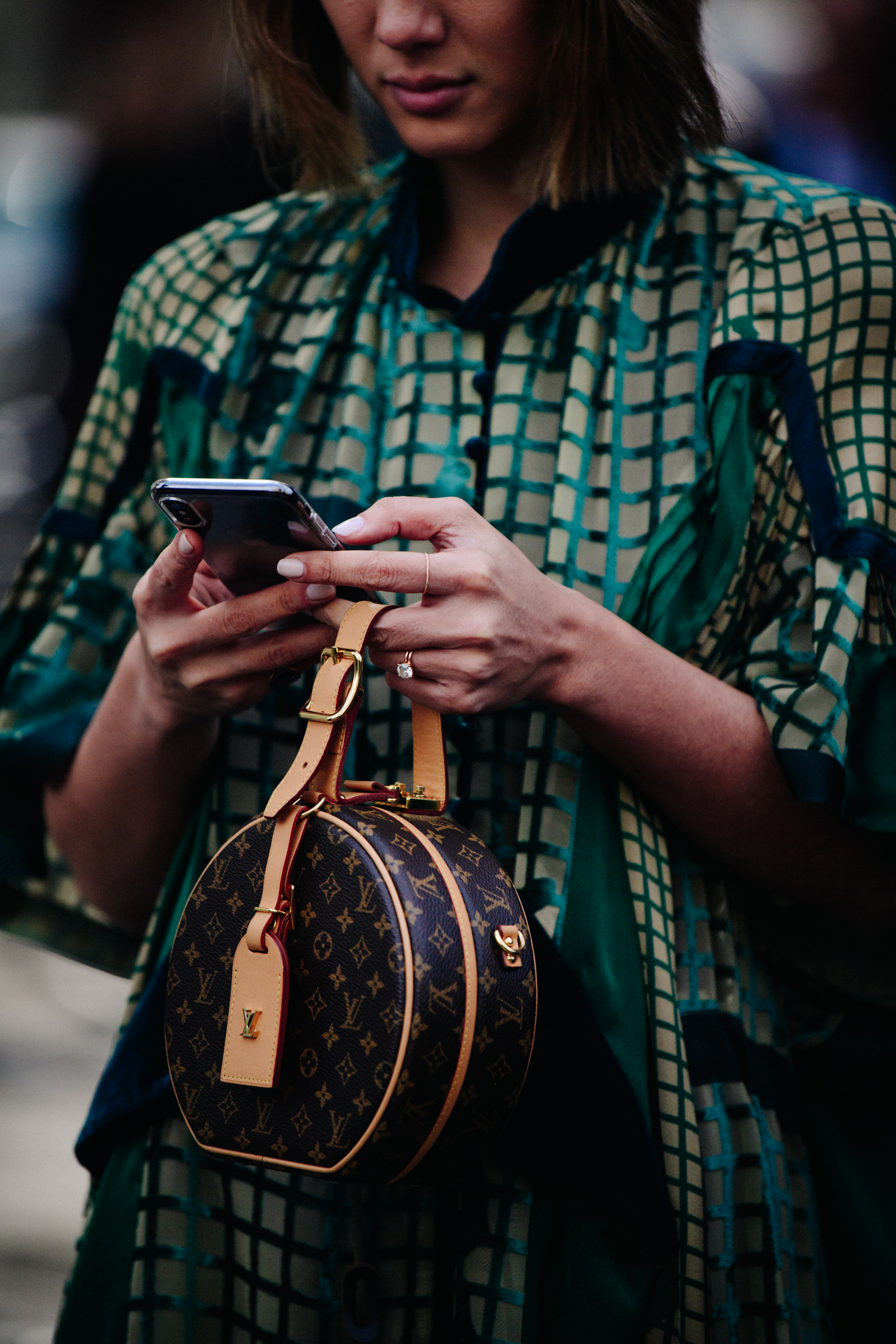 Australian blogger wearing green dress