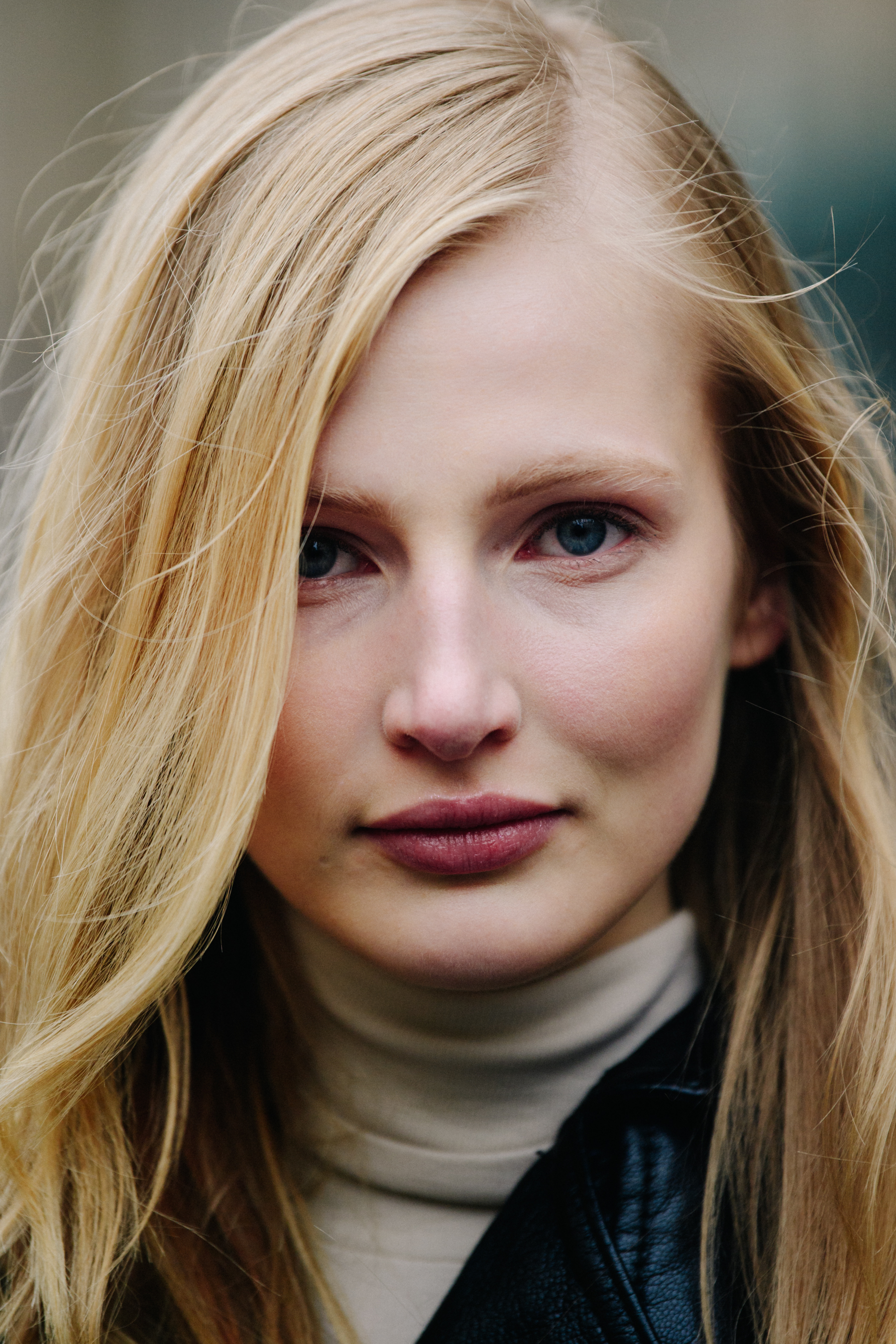 Portrait of model with blue eyes and blonde hair