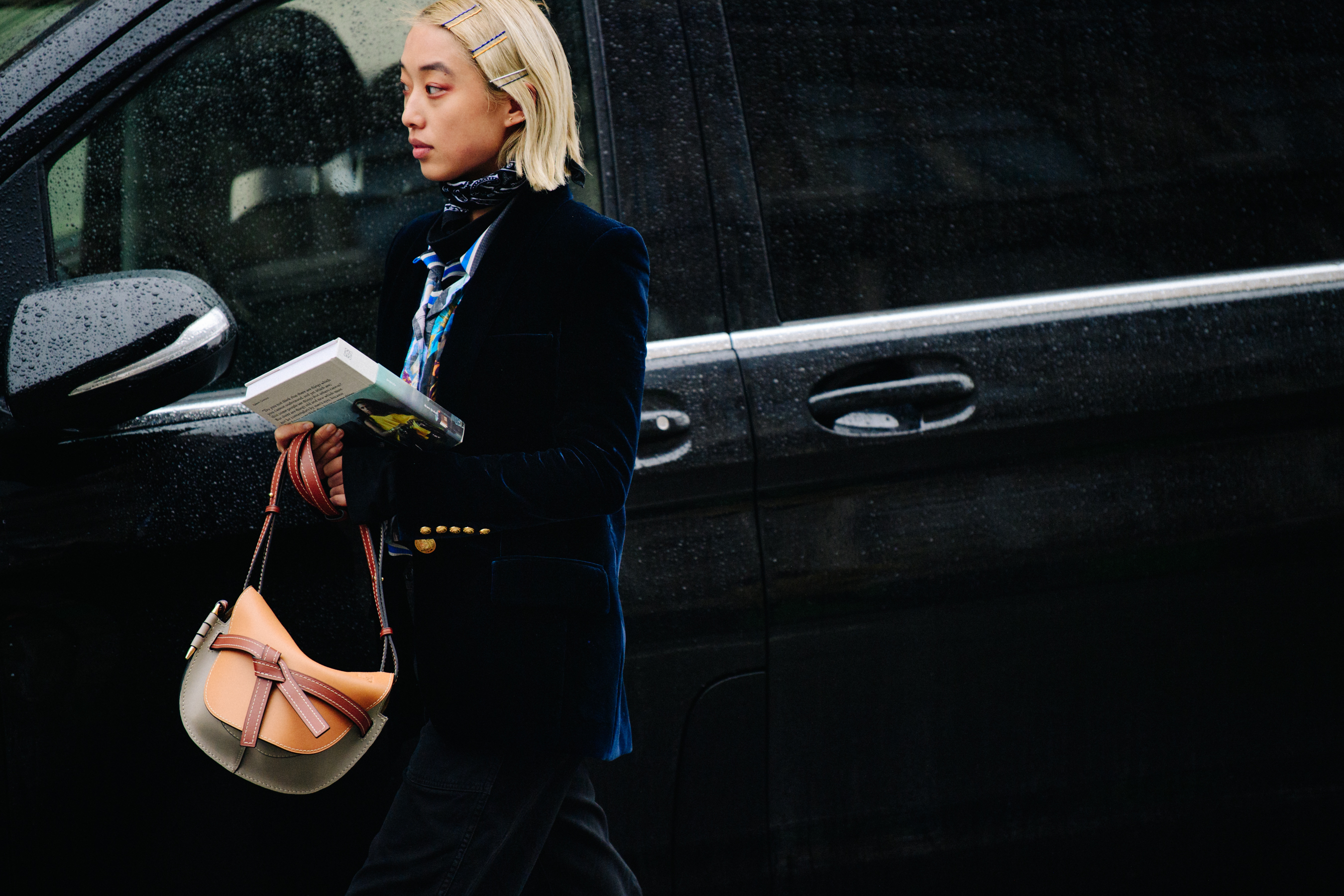 Australian blogger wearing dark velour jacket