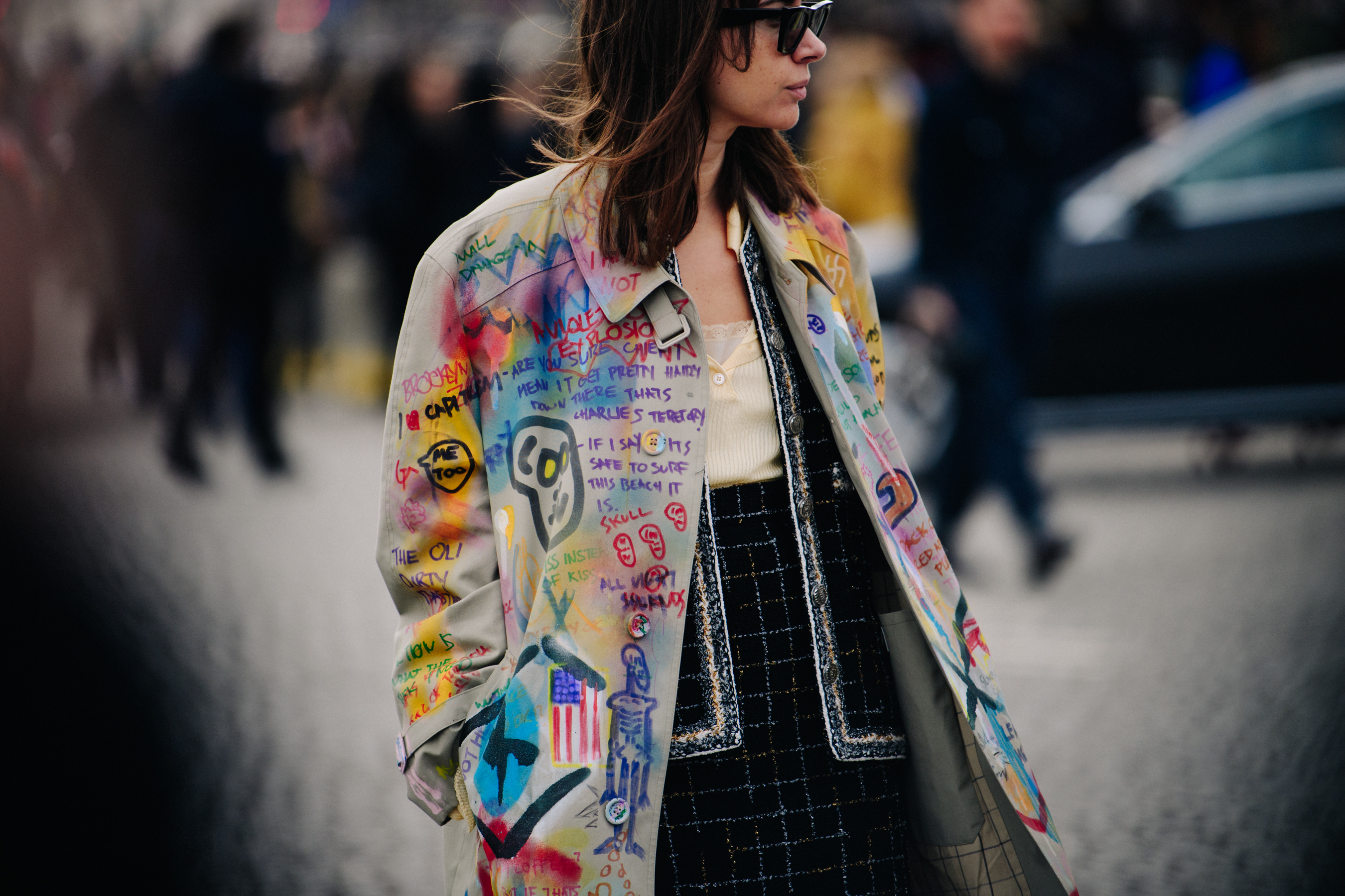 Russian woman wearing customised coat