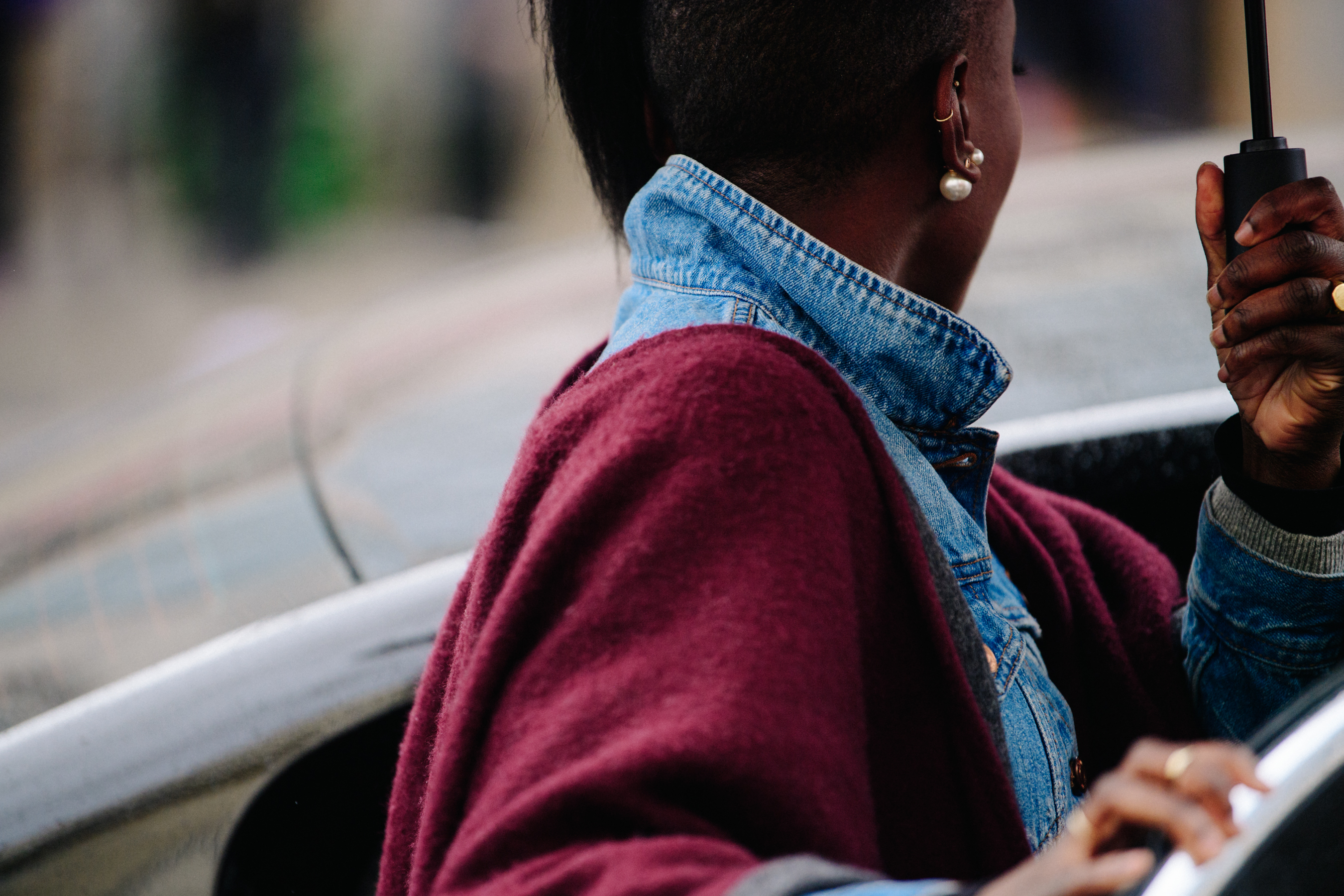 Woman wearing denim jacket