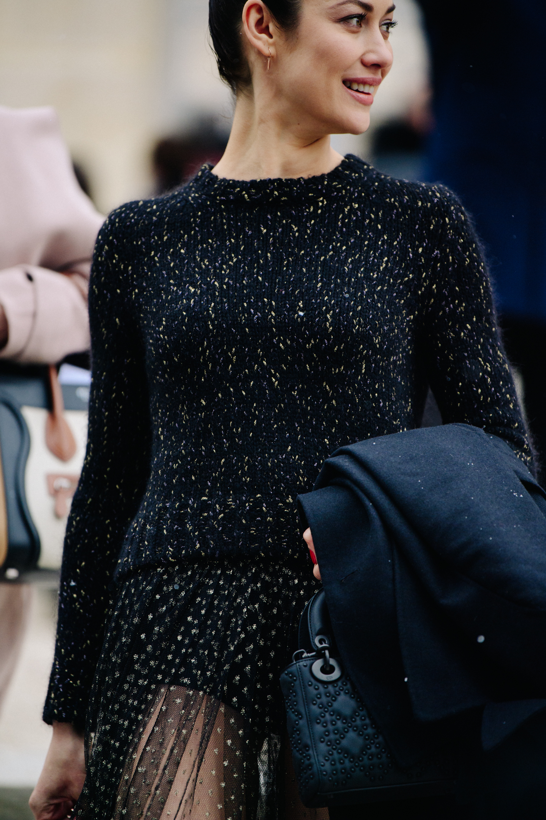 French actress wearing black Dior outfit