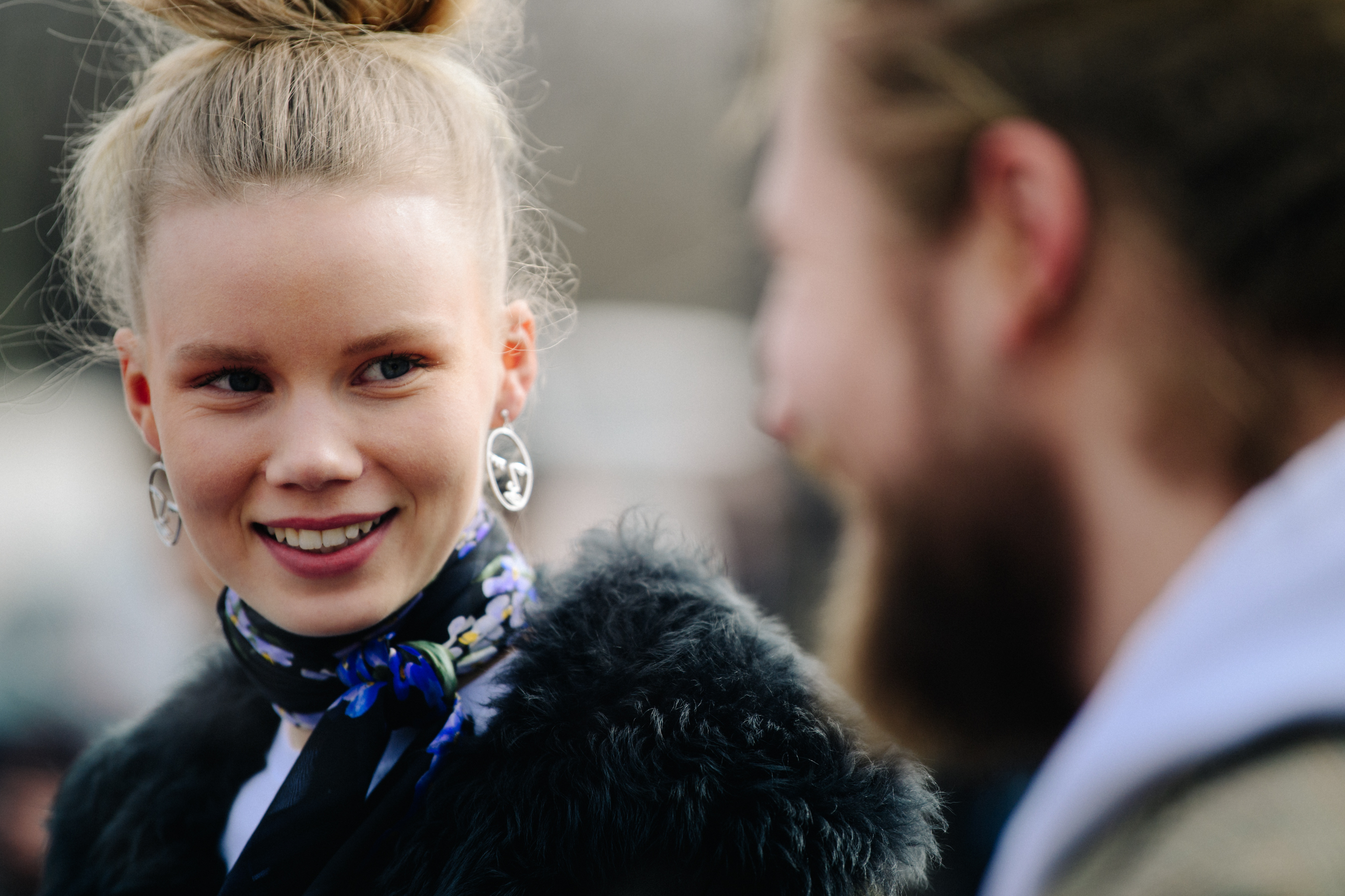 Danish model wearing floral scarf