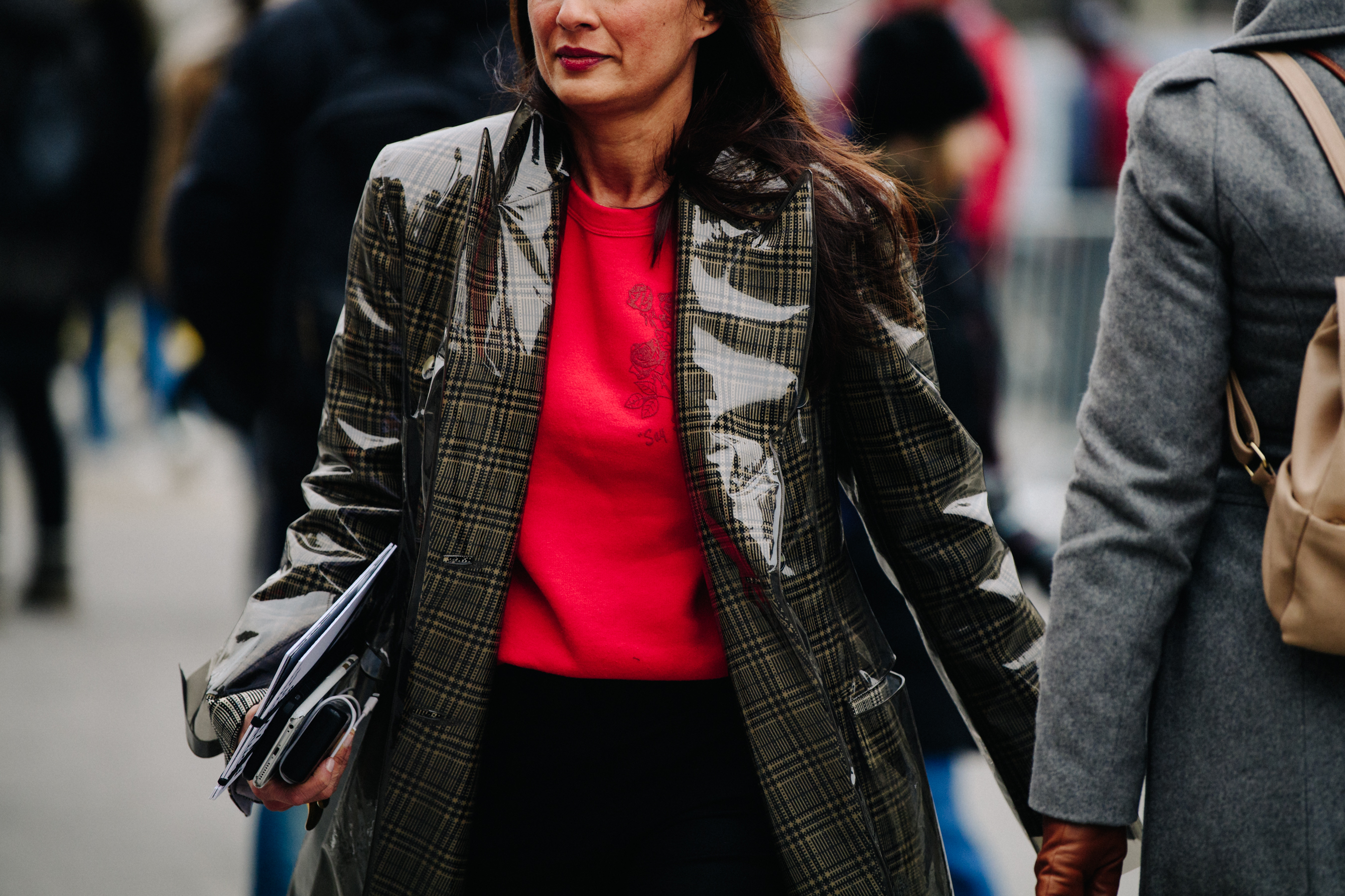 Woman wearing red sweater
