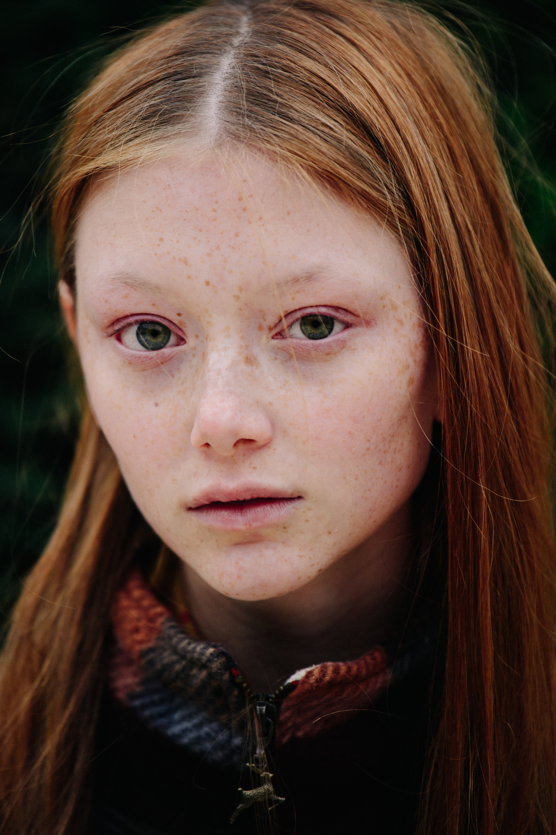Portrait of model with long red hair