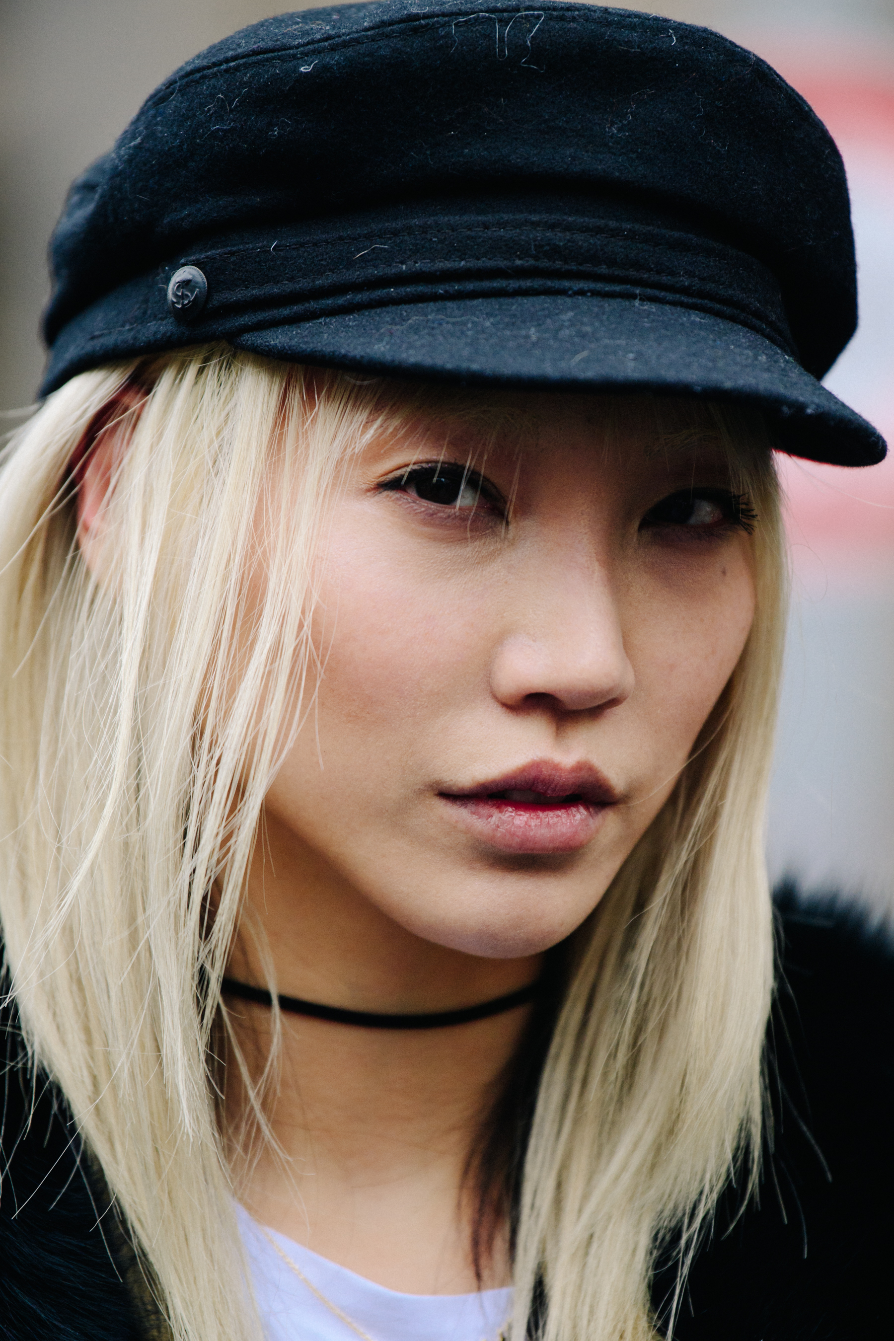 Portrait of Asian model with blonde hair