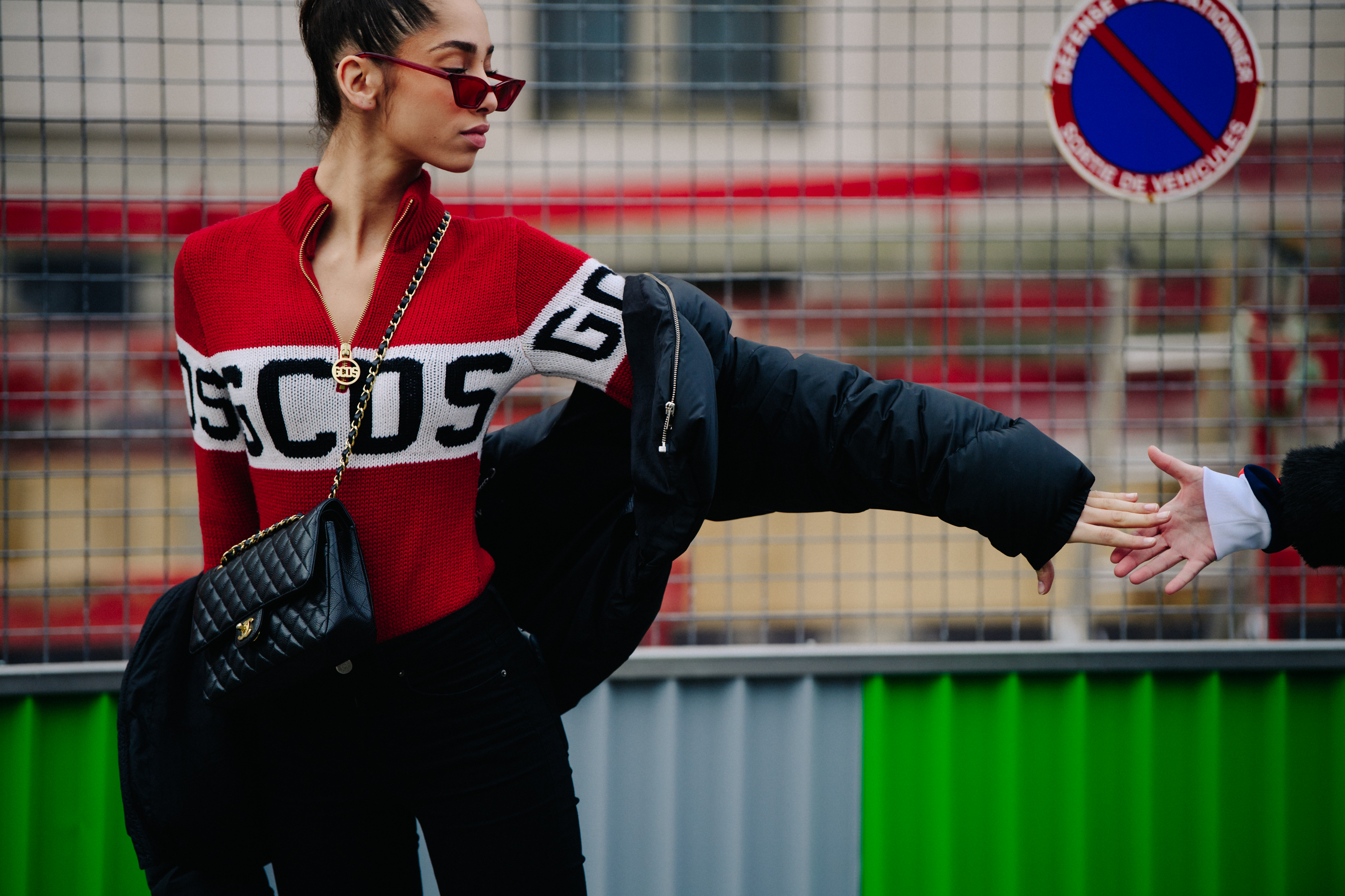 Dutch model wearing red wool knit