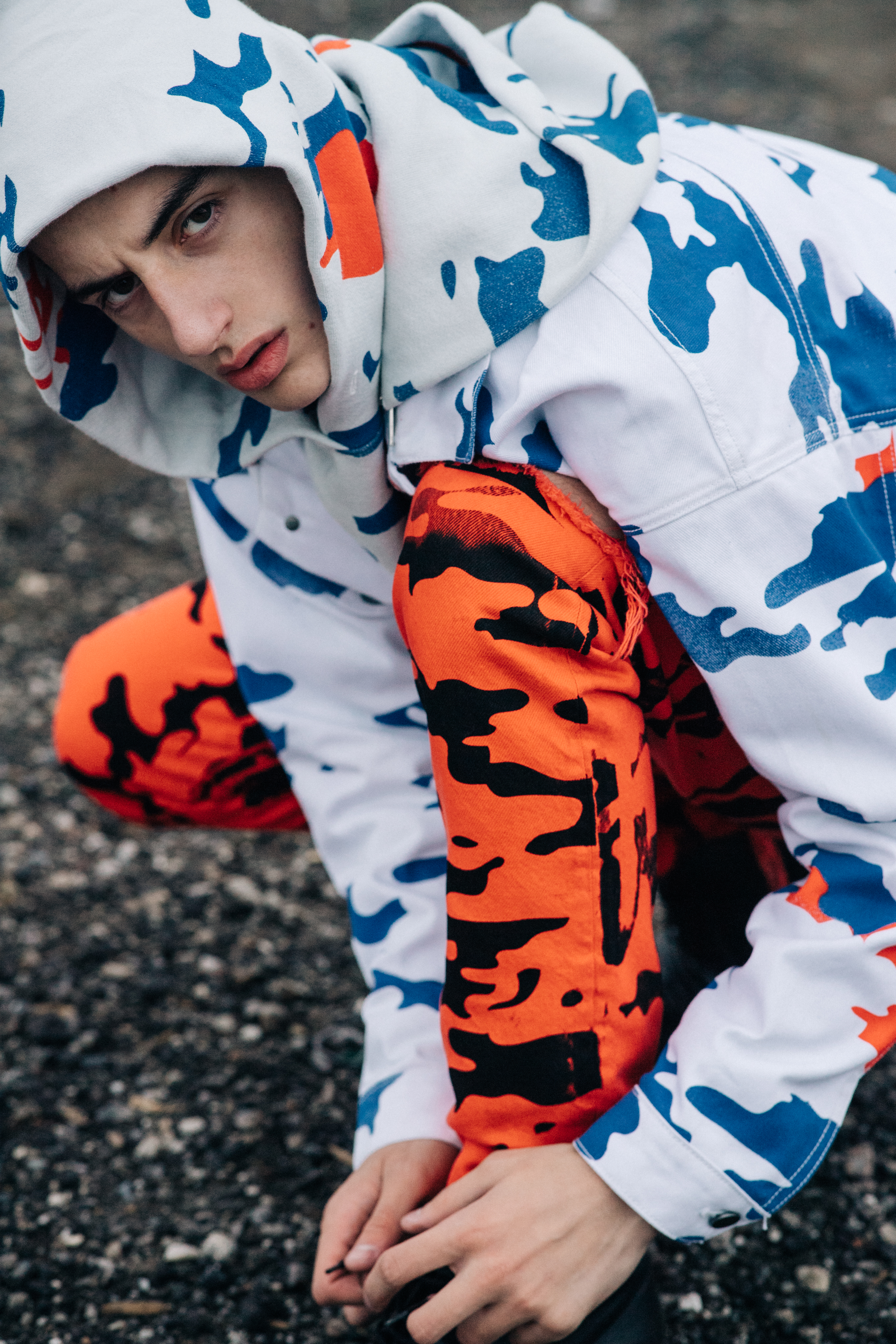 Male model wearing animal print outfit
