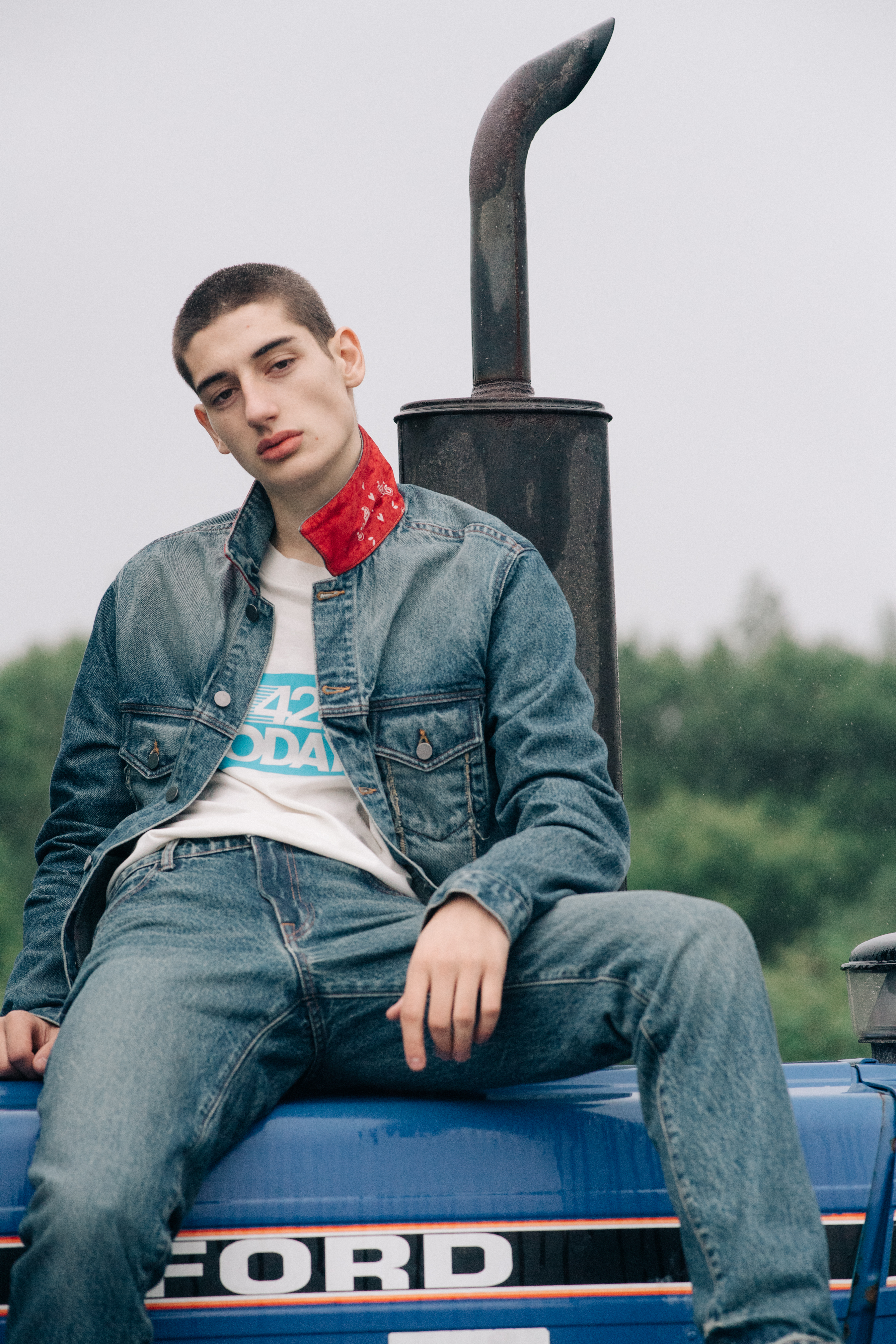 Male model wearing denim suit