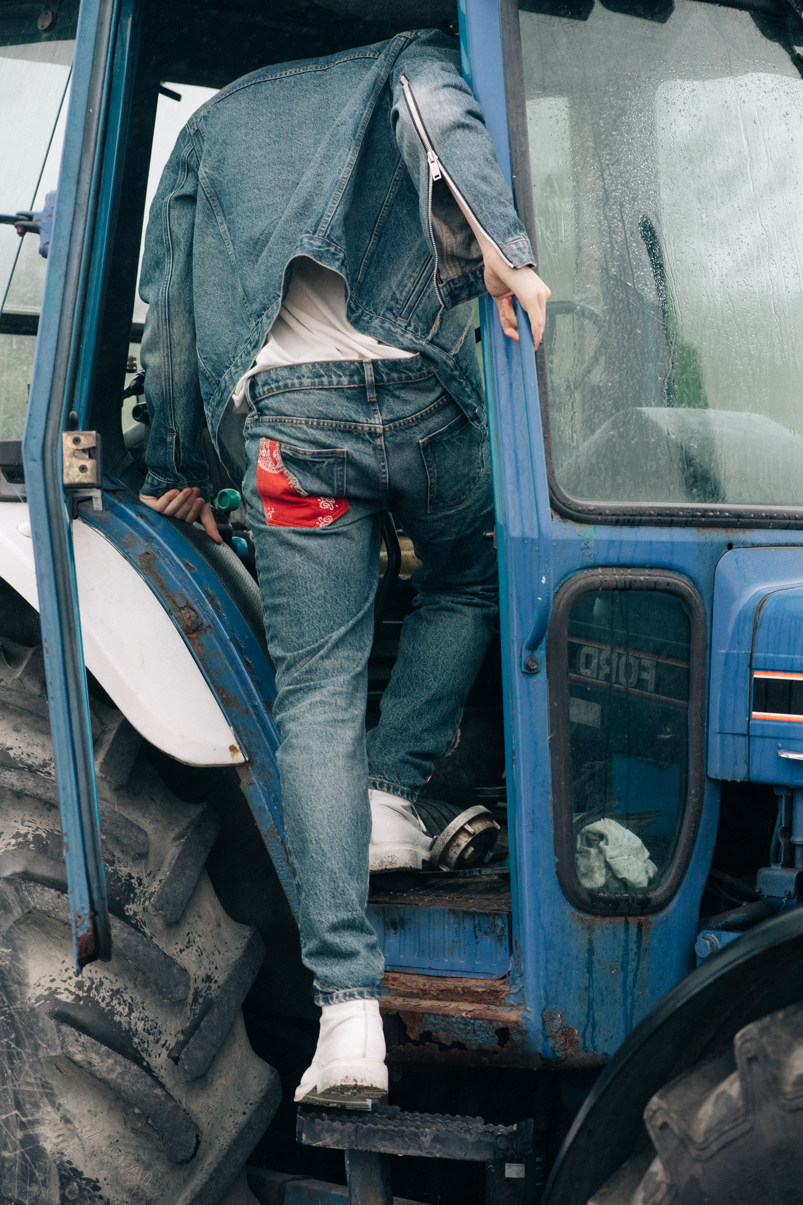 Male model wearing denim suit