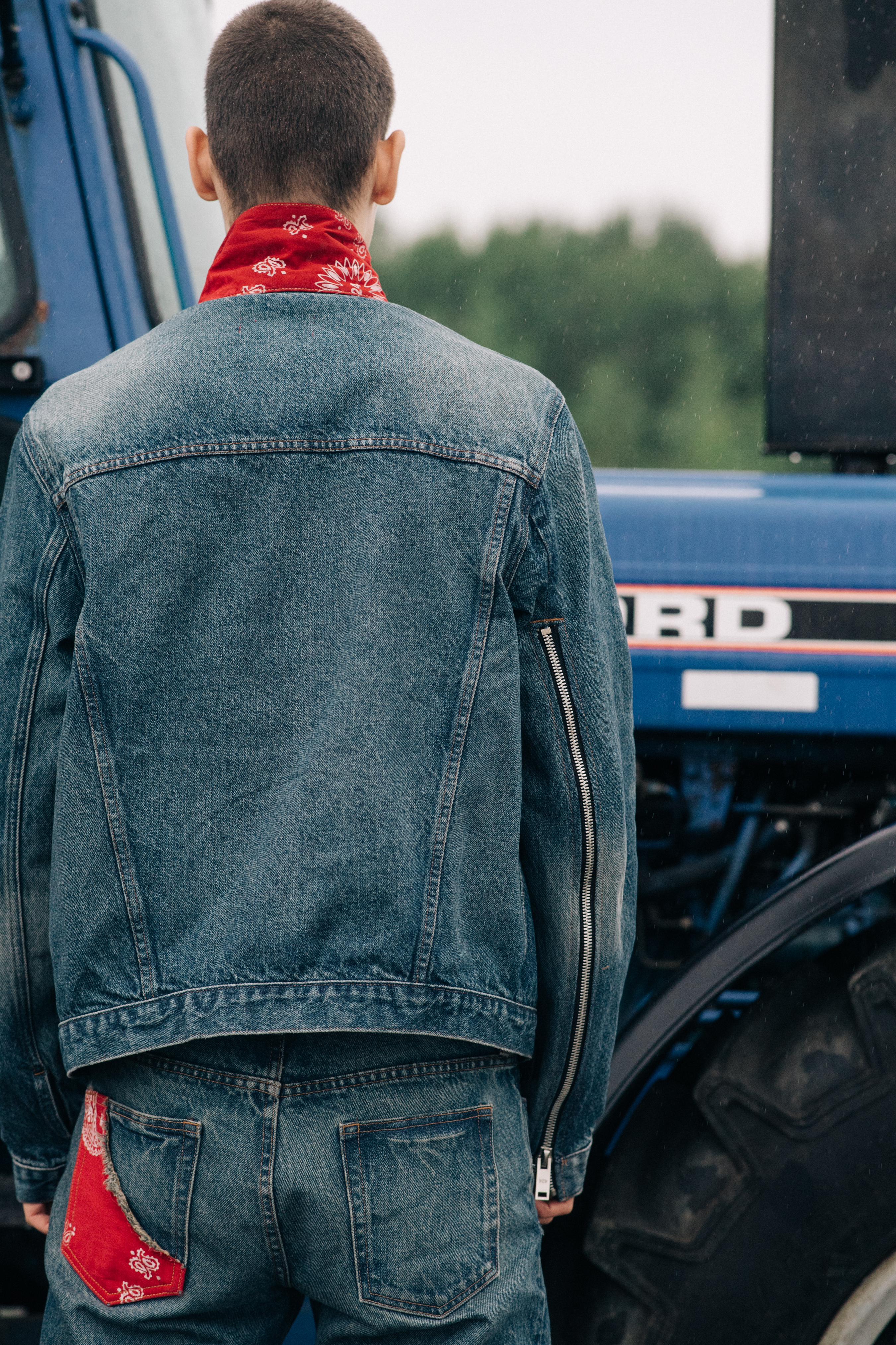 Male model wearing denim suit