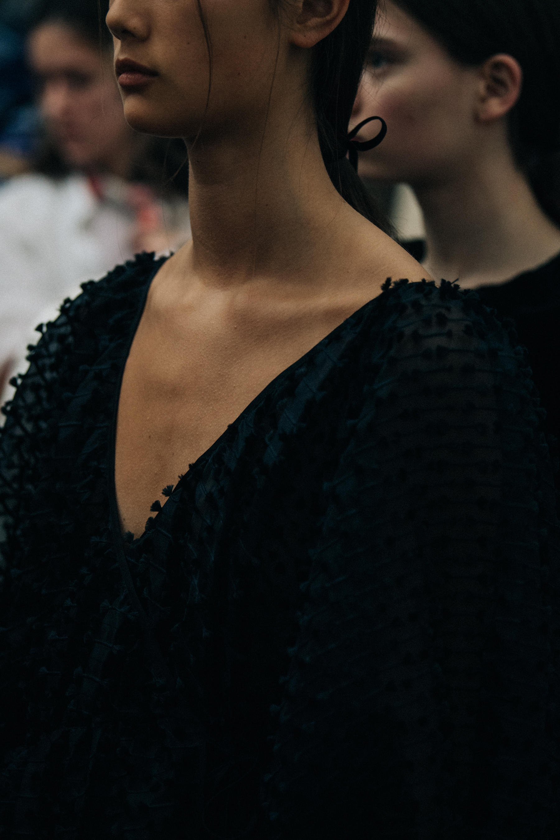 Model wearing black dress at Cecilie Bahnsen