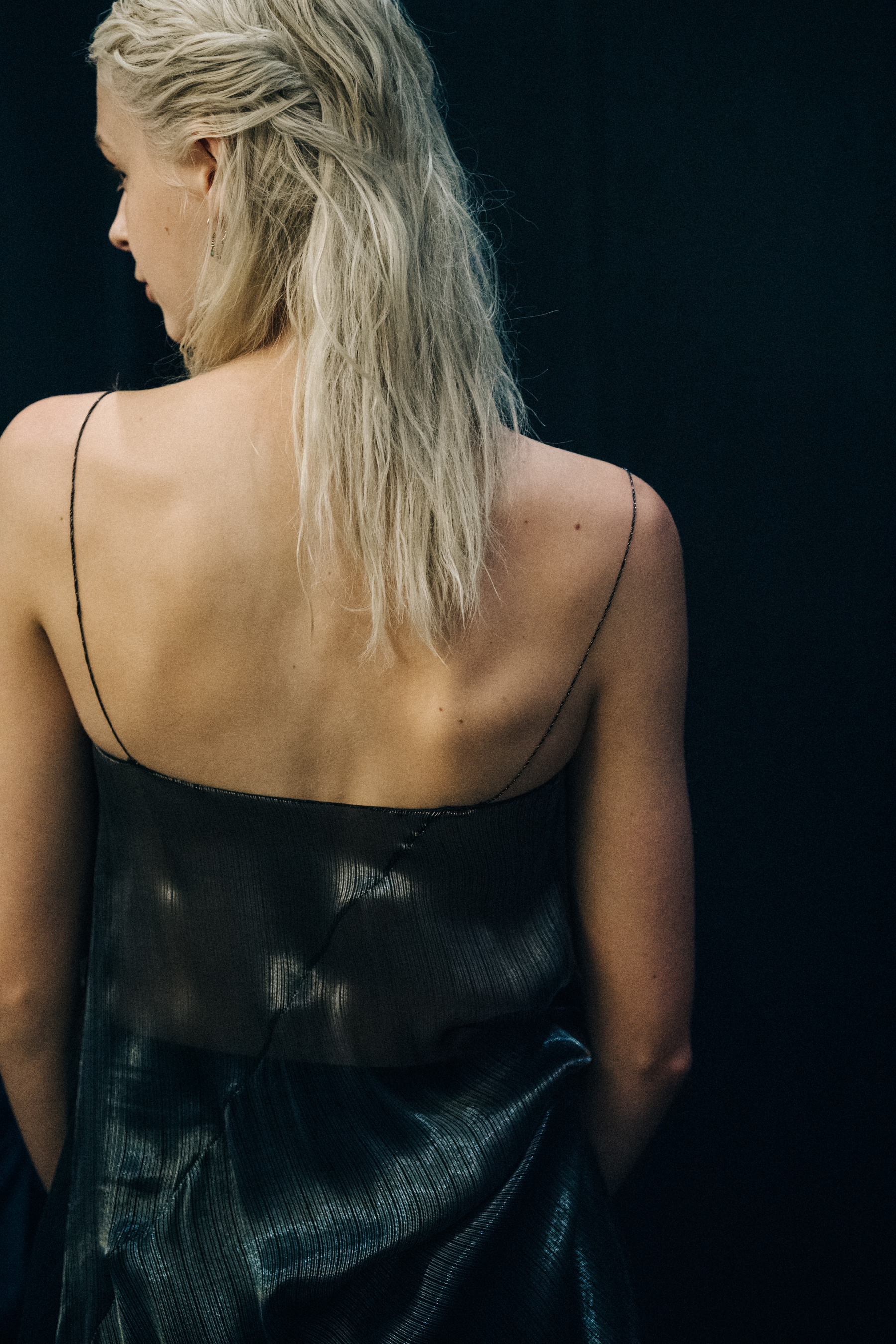 Blonde model bakcstage at Esteban Cortazar