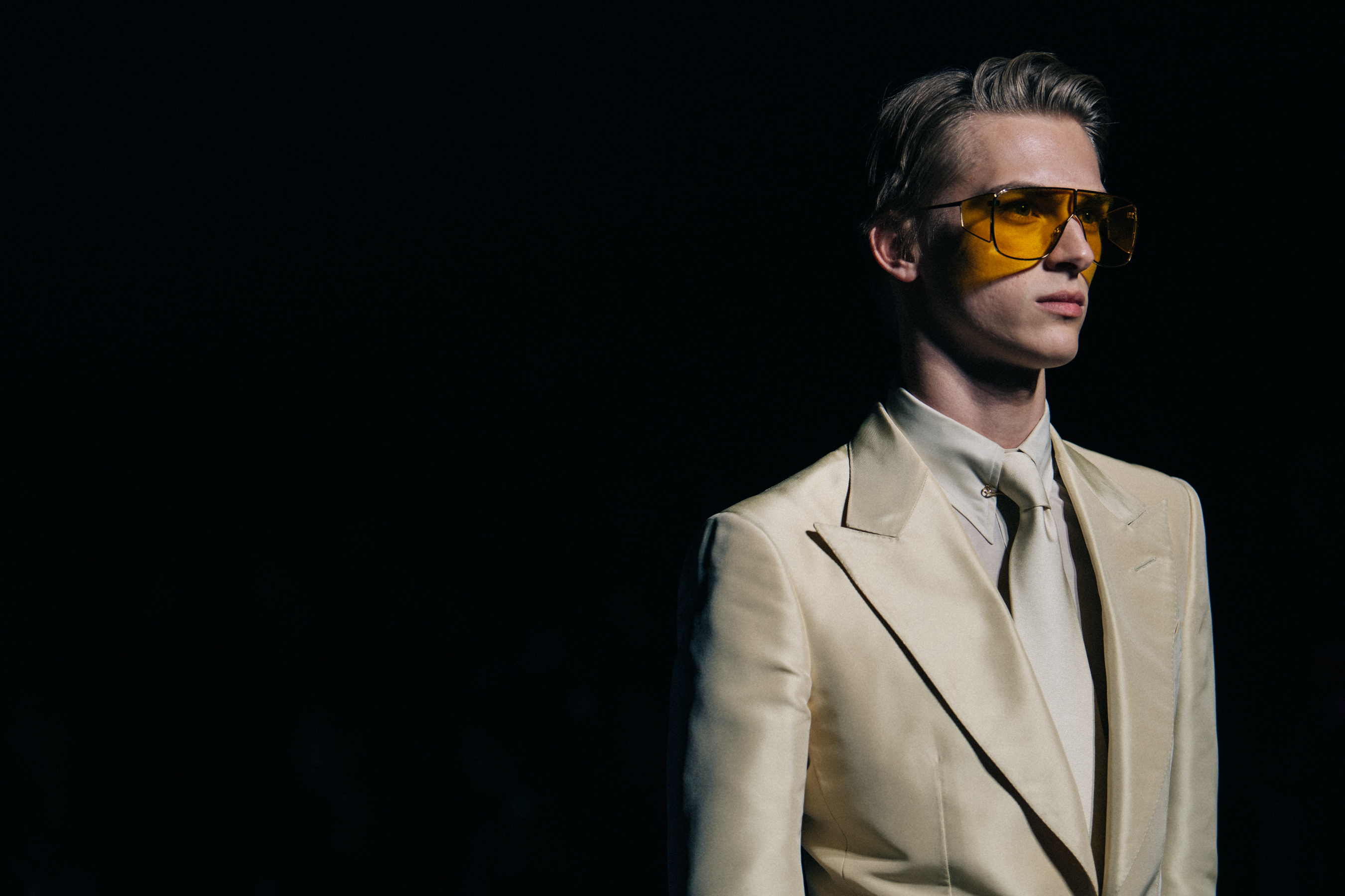 Model on the runway at Tom Ford