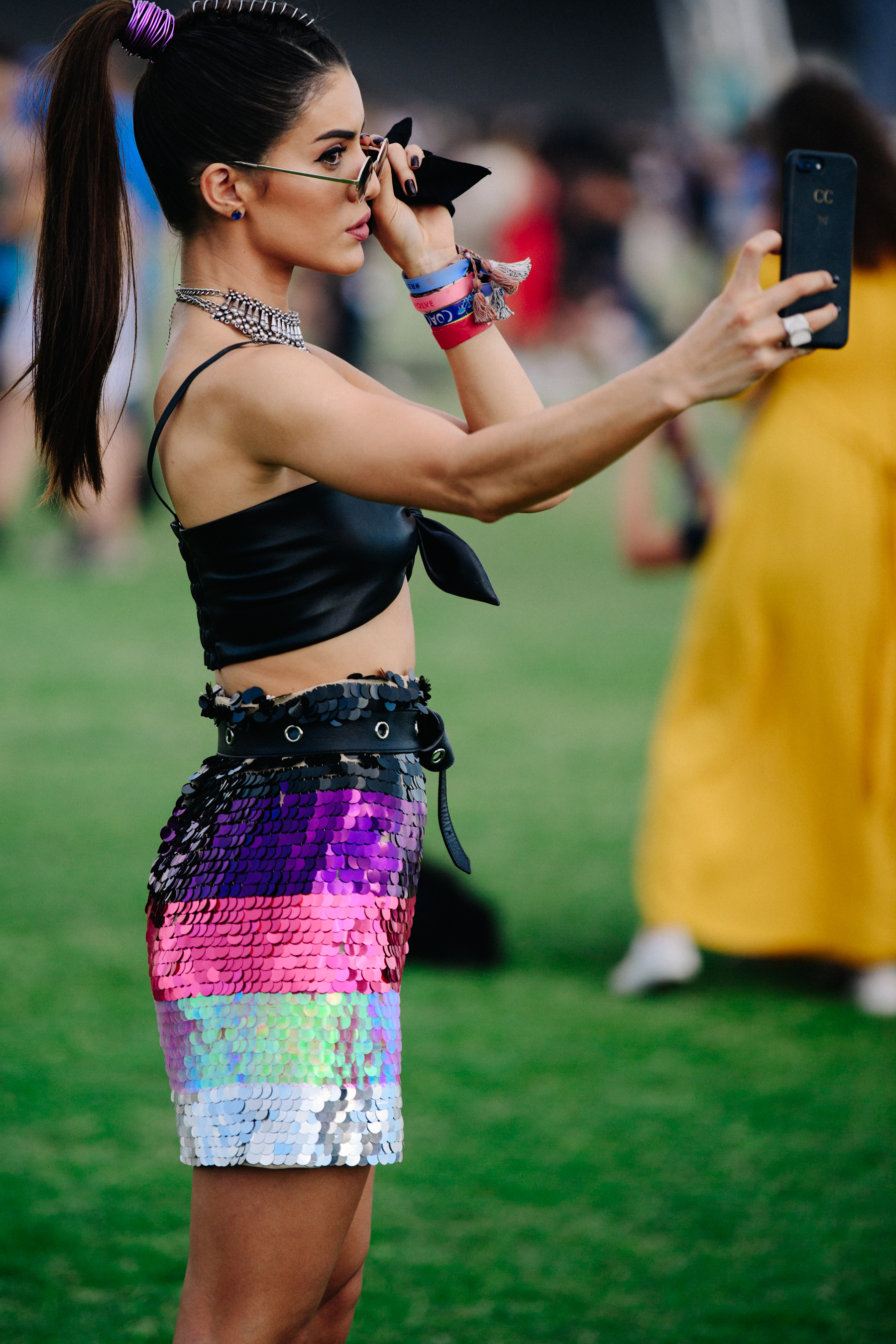 Blogger wearing sequin skirt