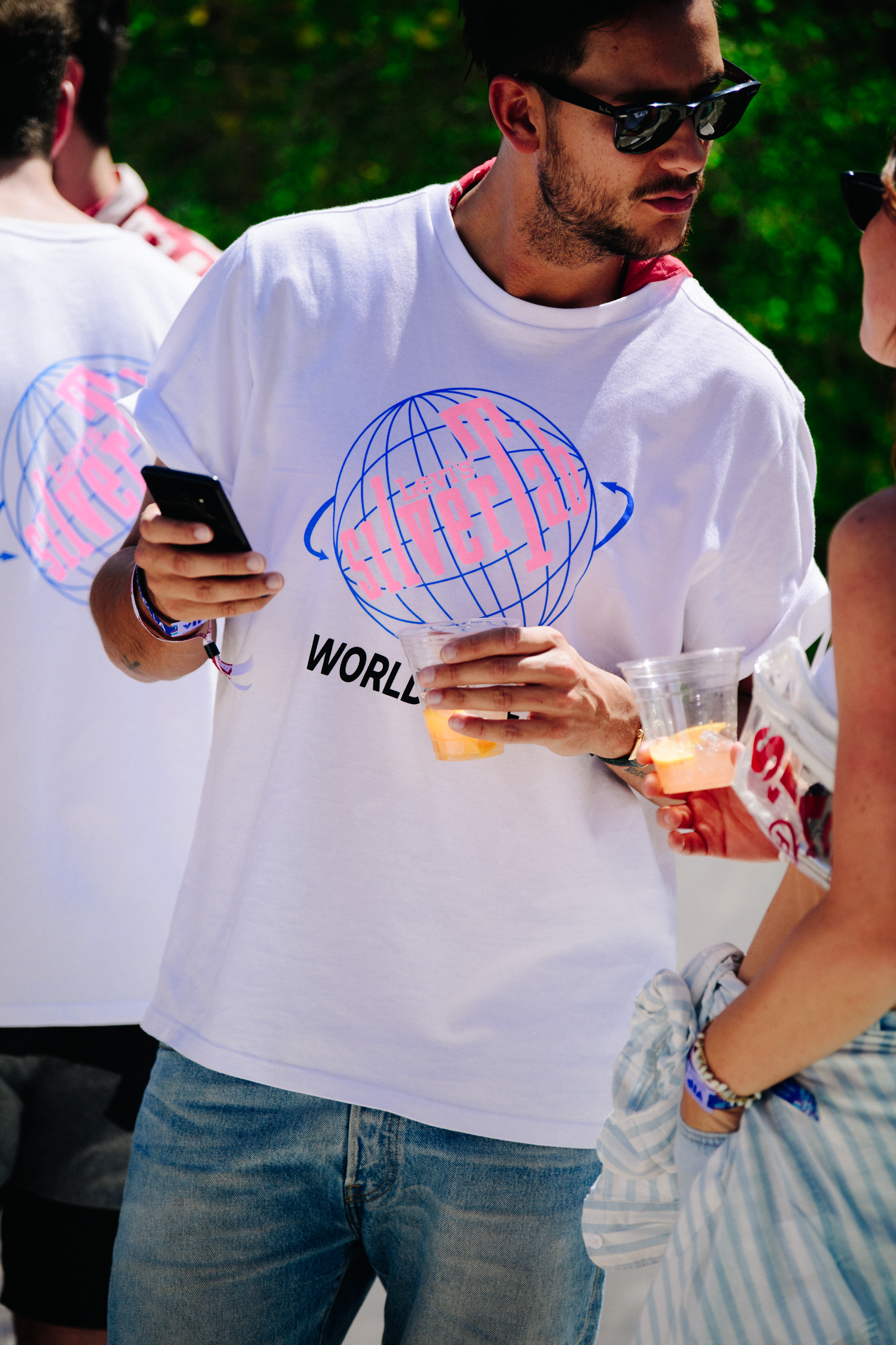Man wearing white tee shirt
