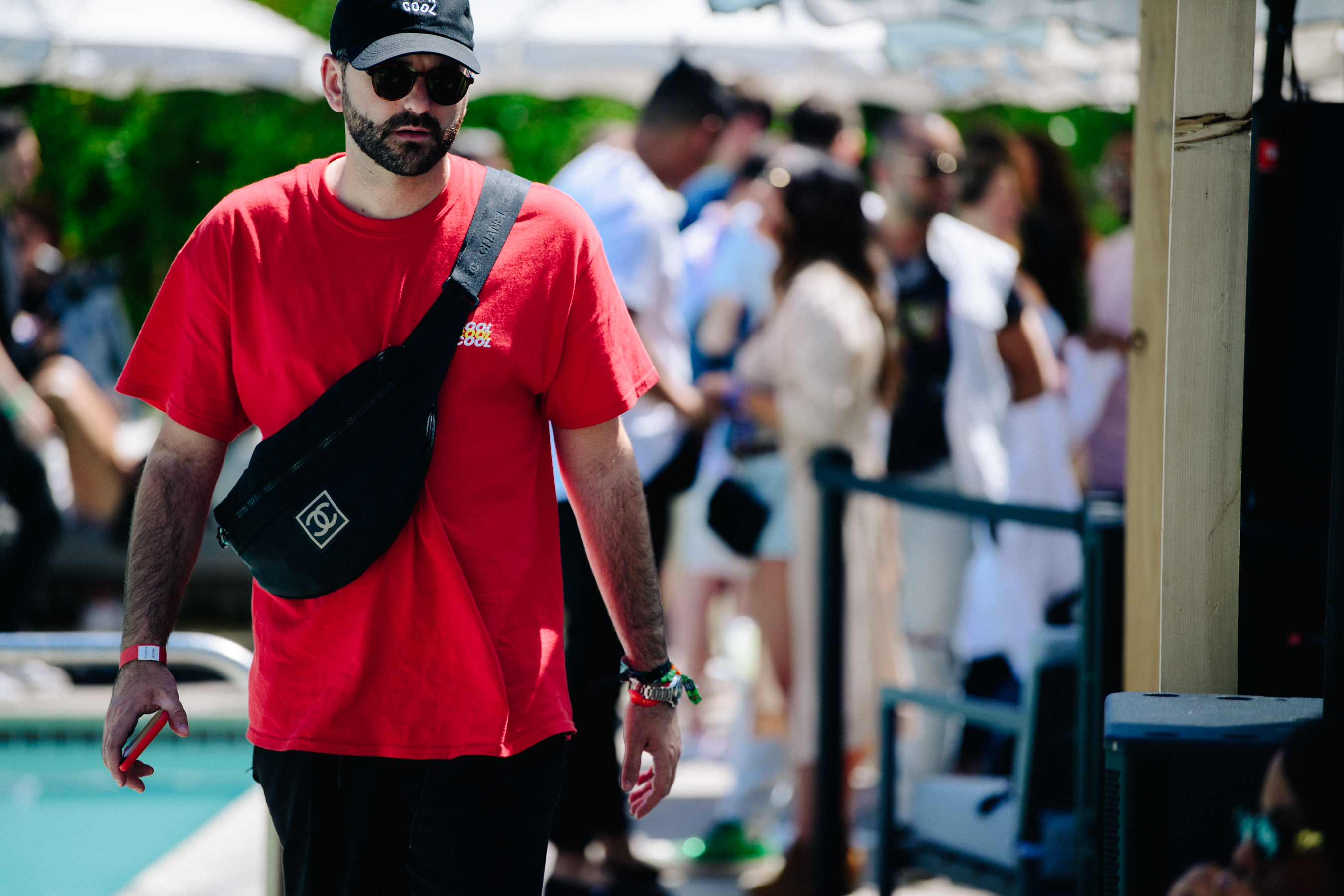 Man wearing red tee shirt