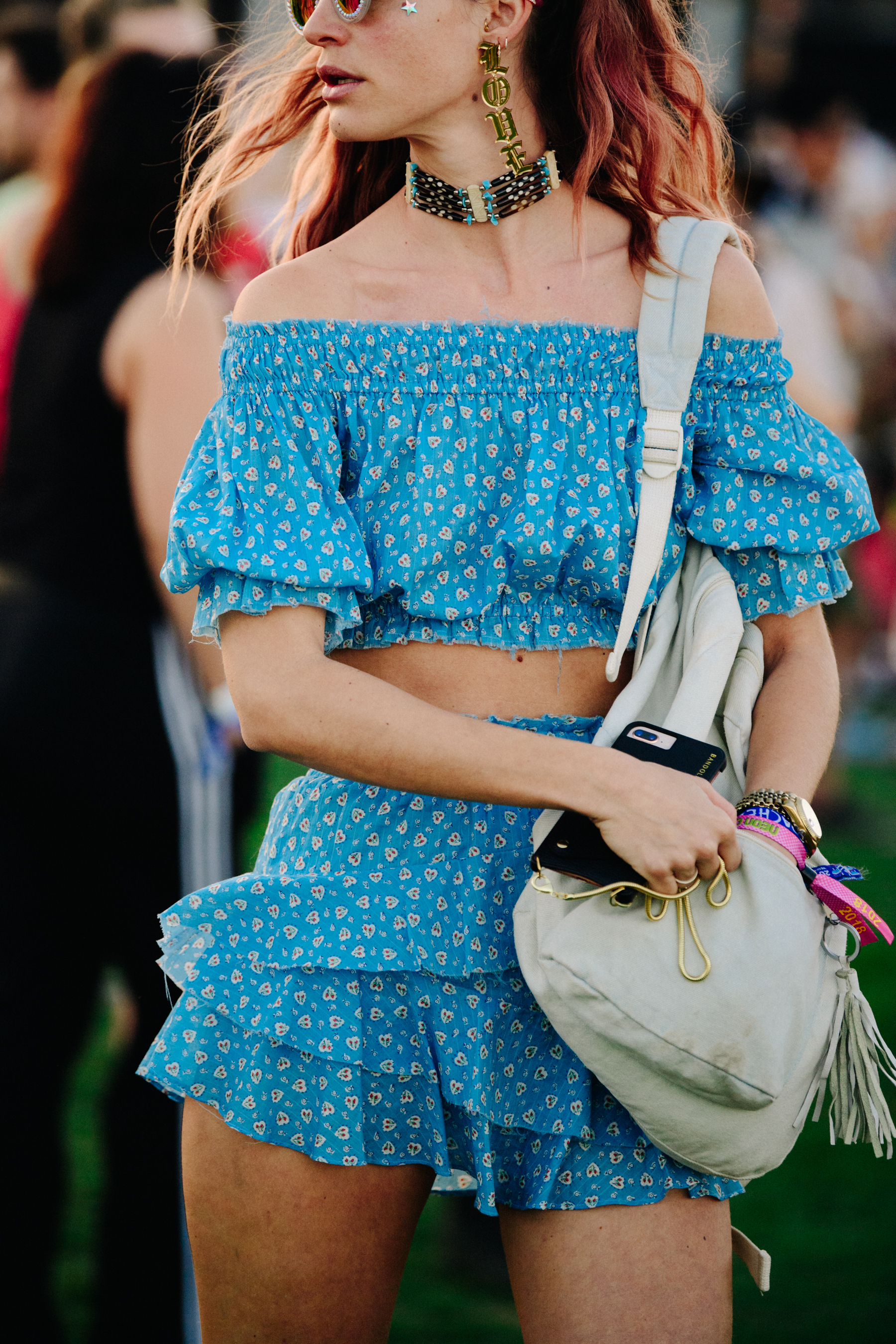 Woman wearing floral pattern outfit