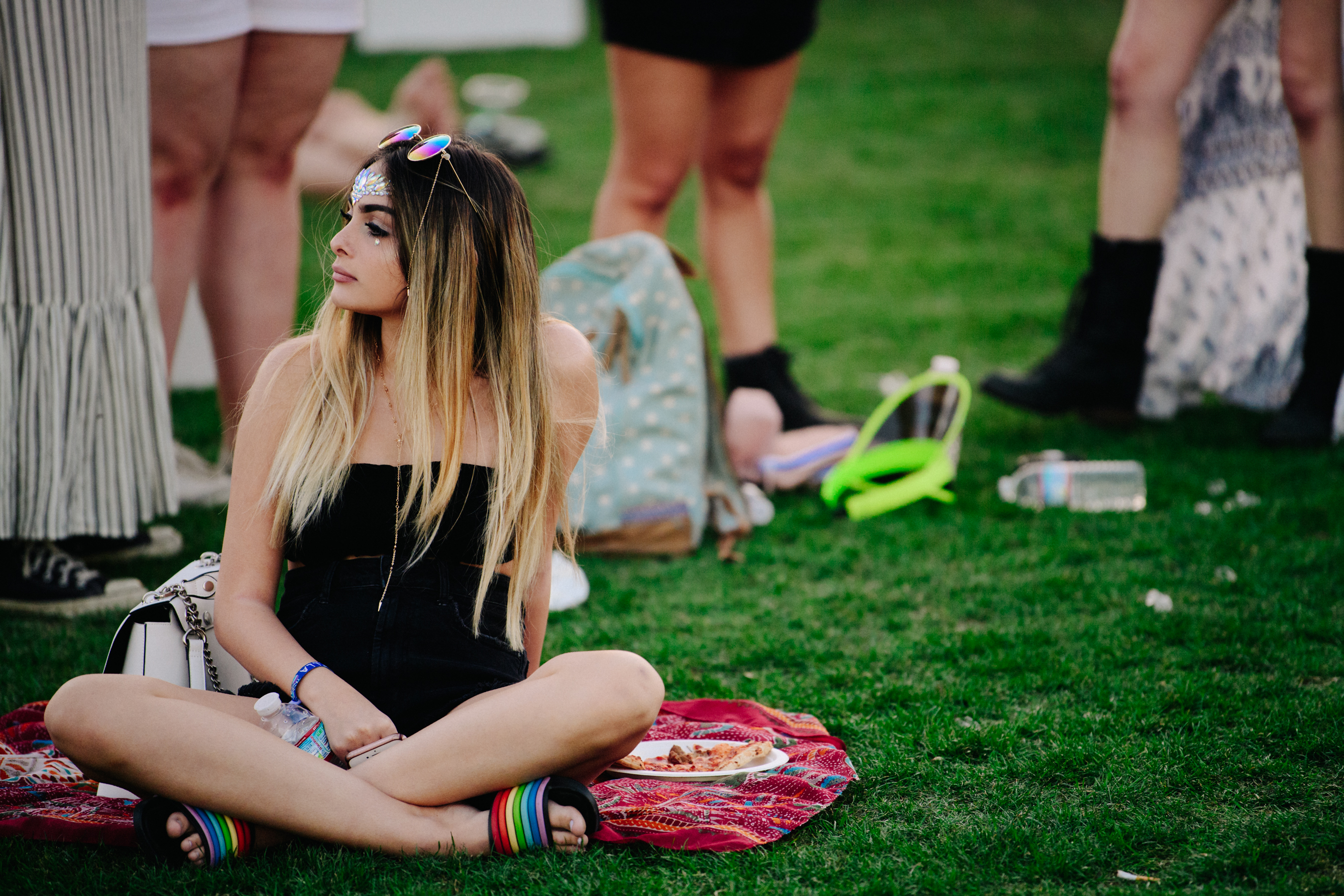 Woman wearing colourful shoes
