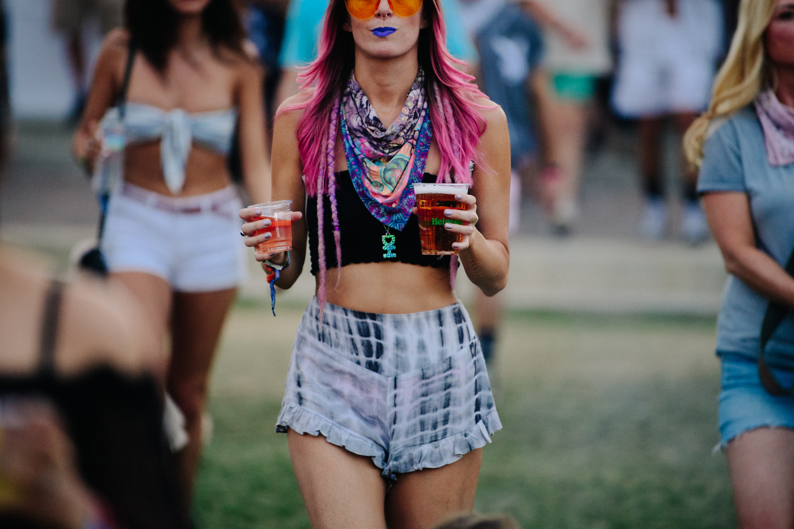 Woman wearing tie dye shorts