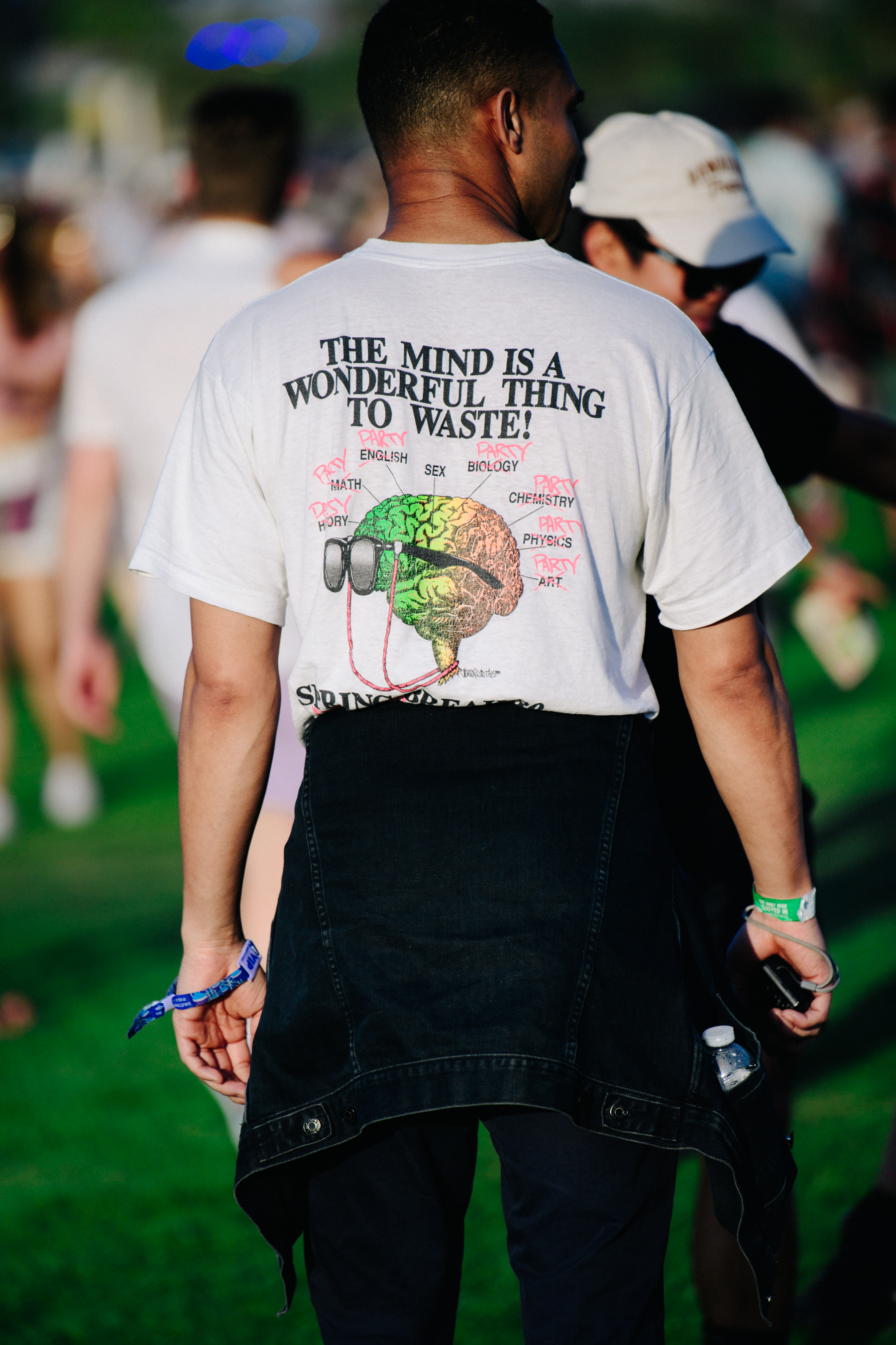 Man wearing white tee shirt