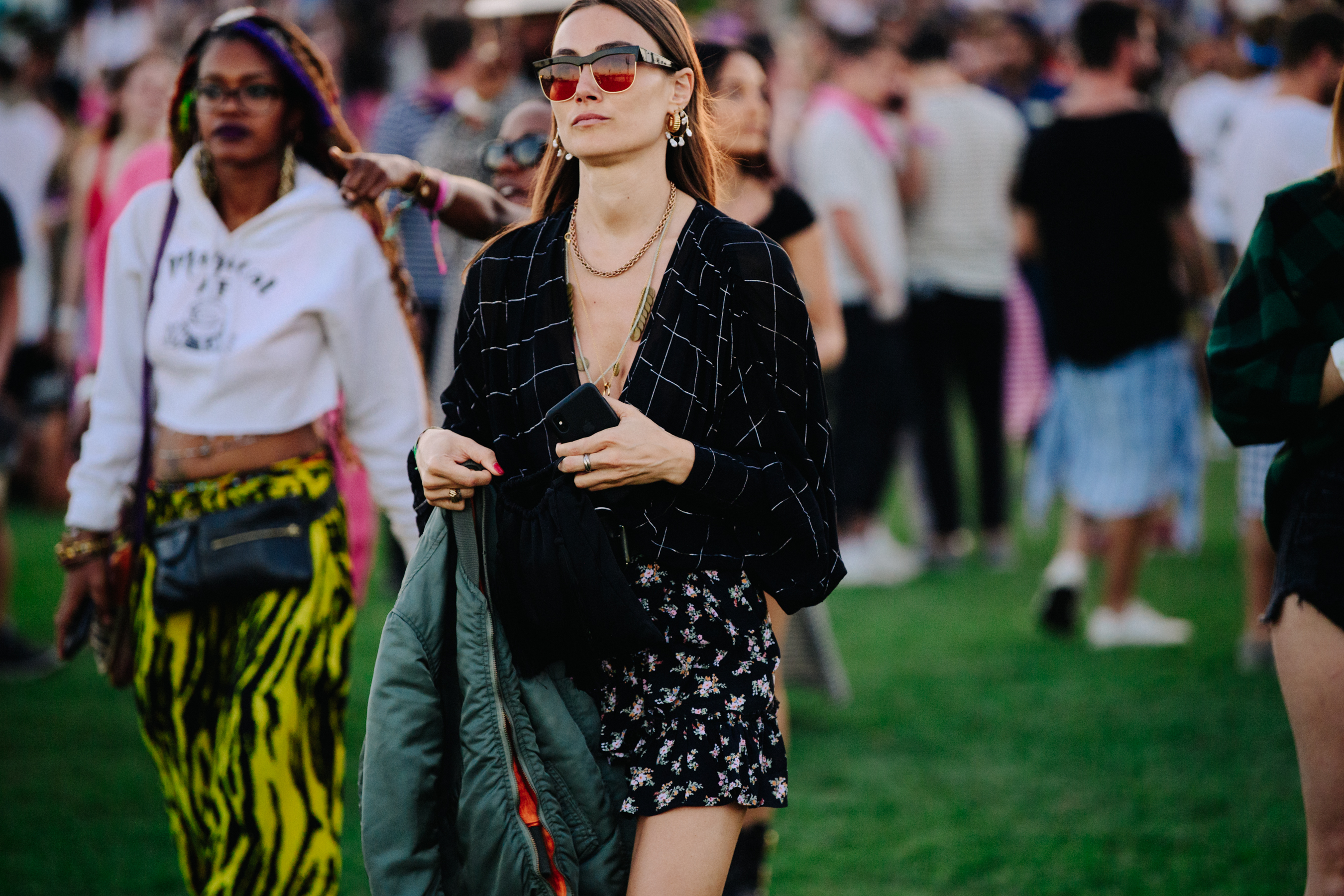 Italian blogger wearing black check top