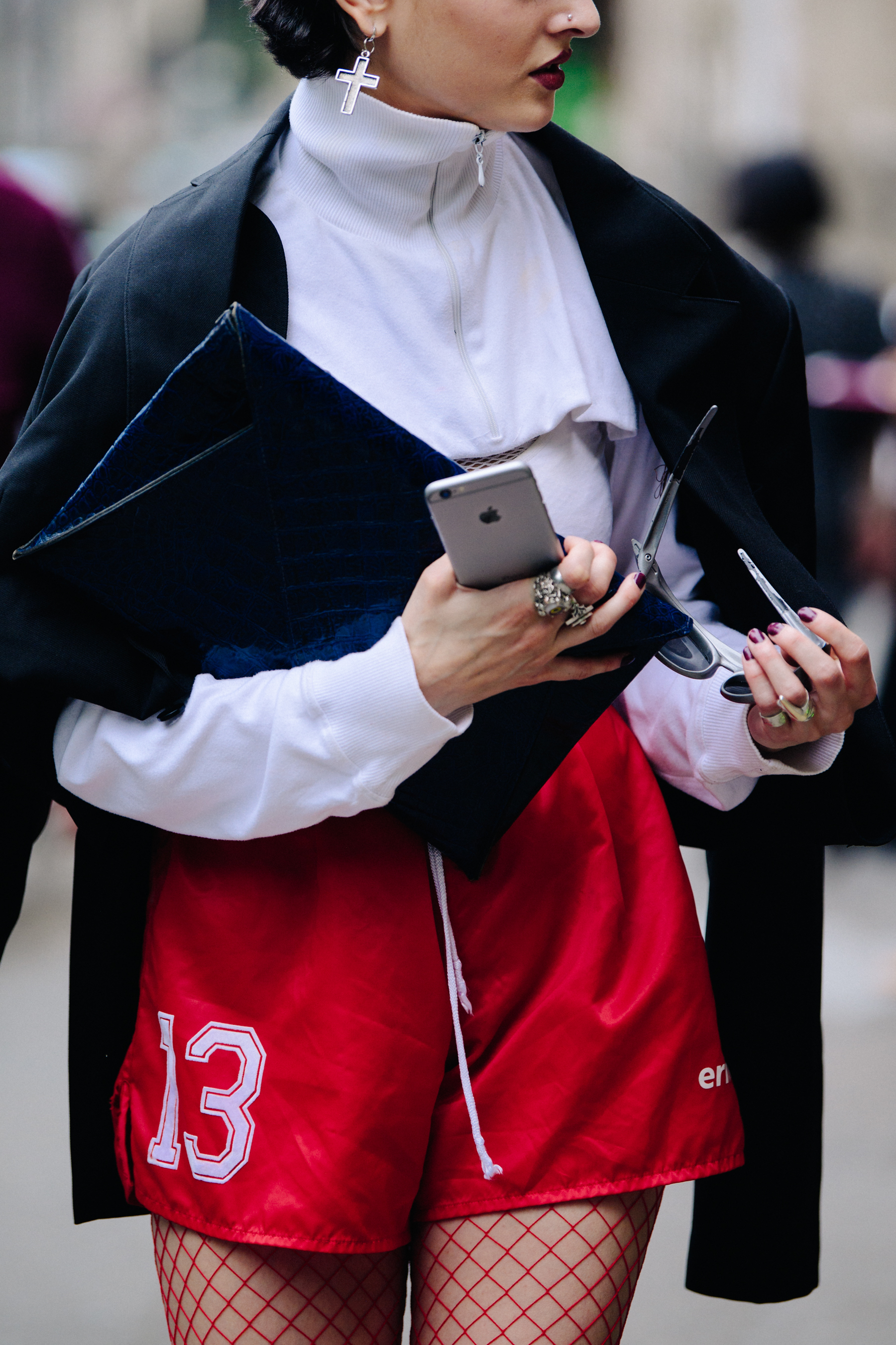 Woman wearing red sports shorts