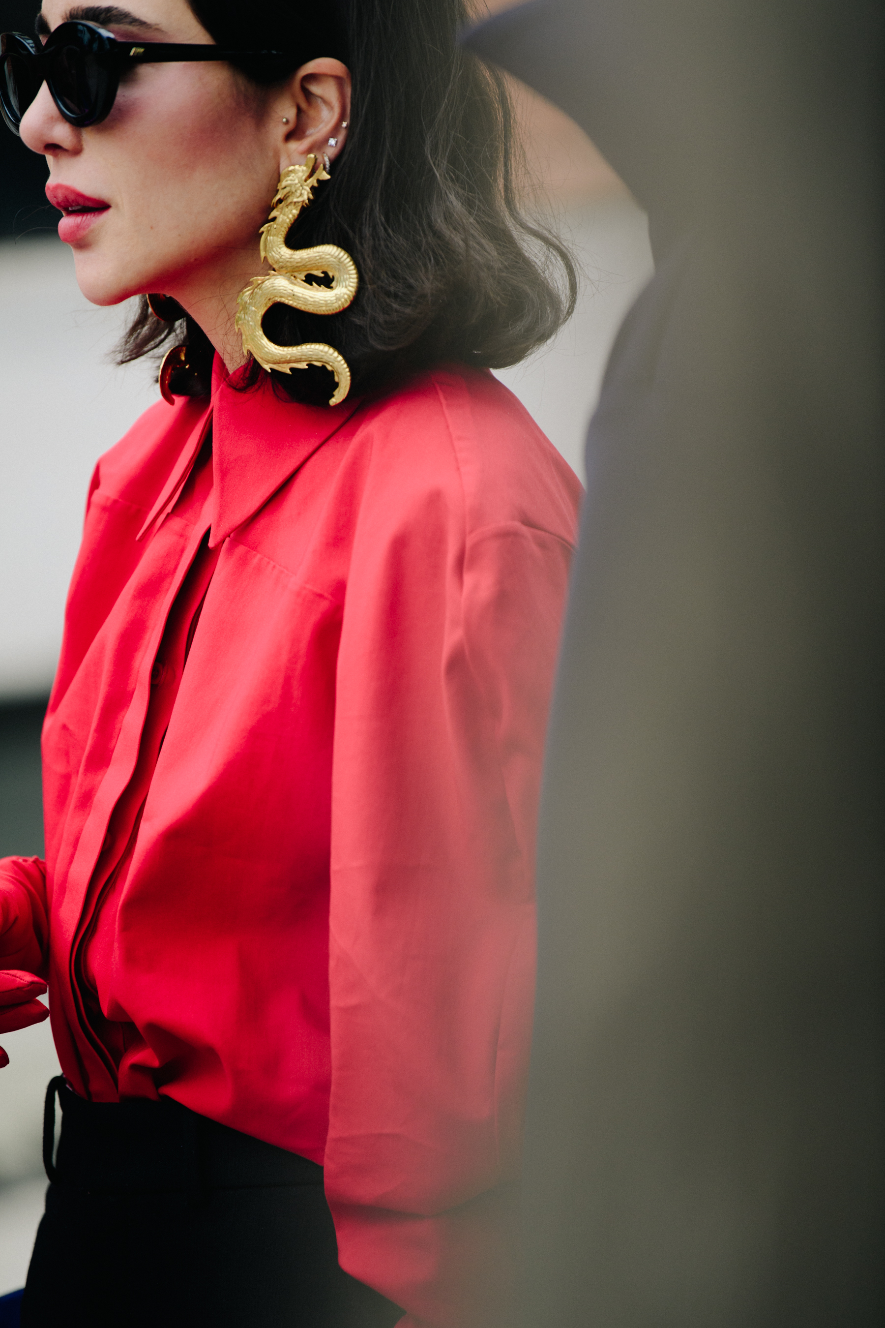 Woman wearing red shirt