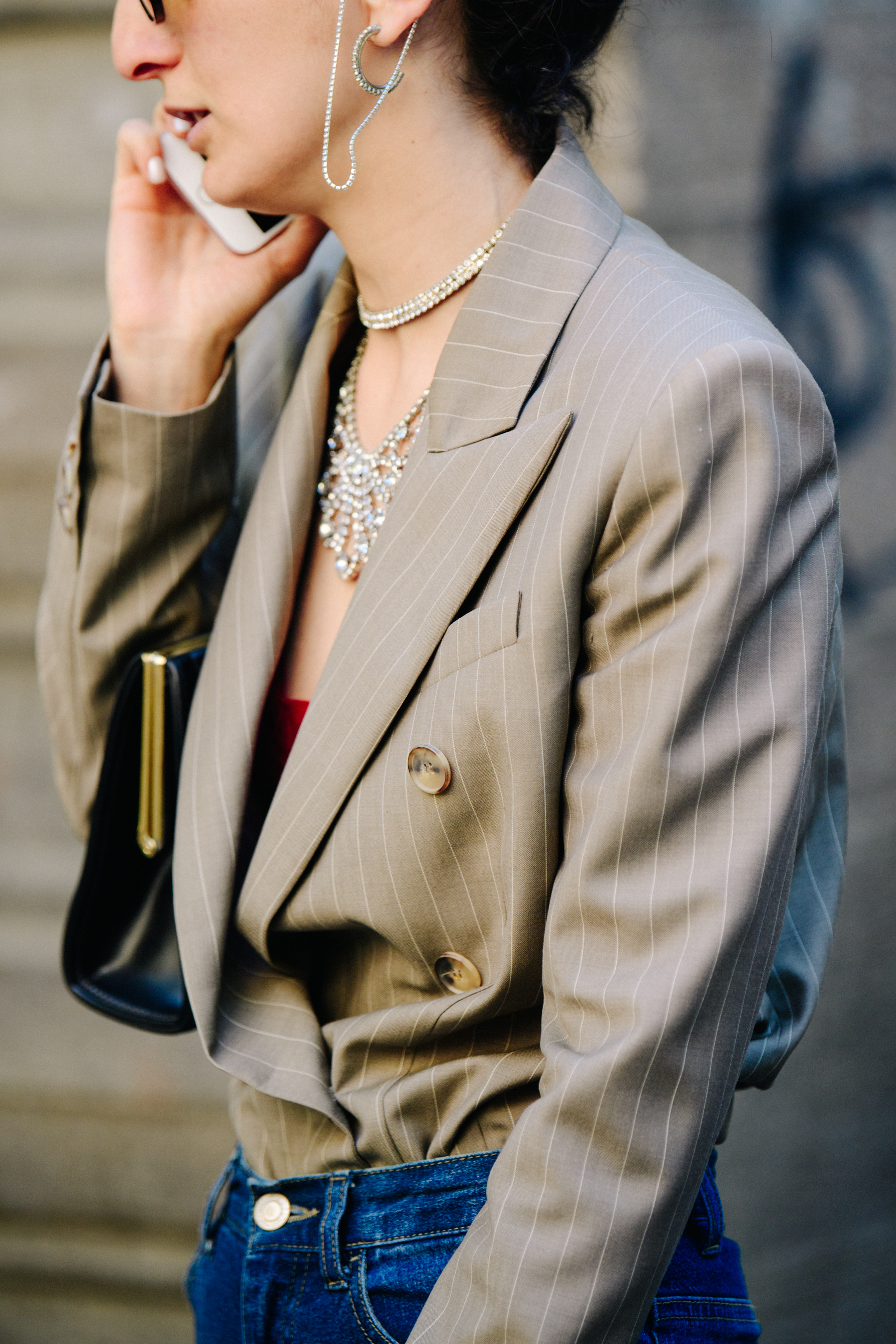 Woman wearing light brown jacket