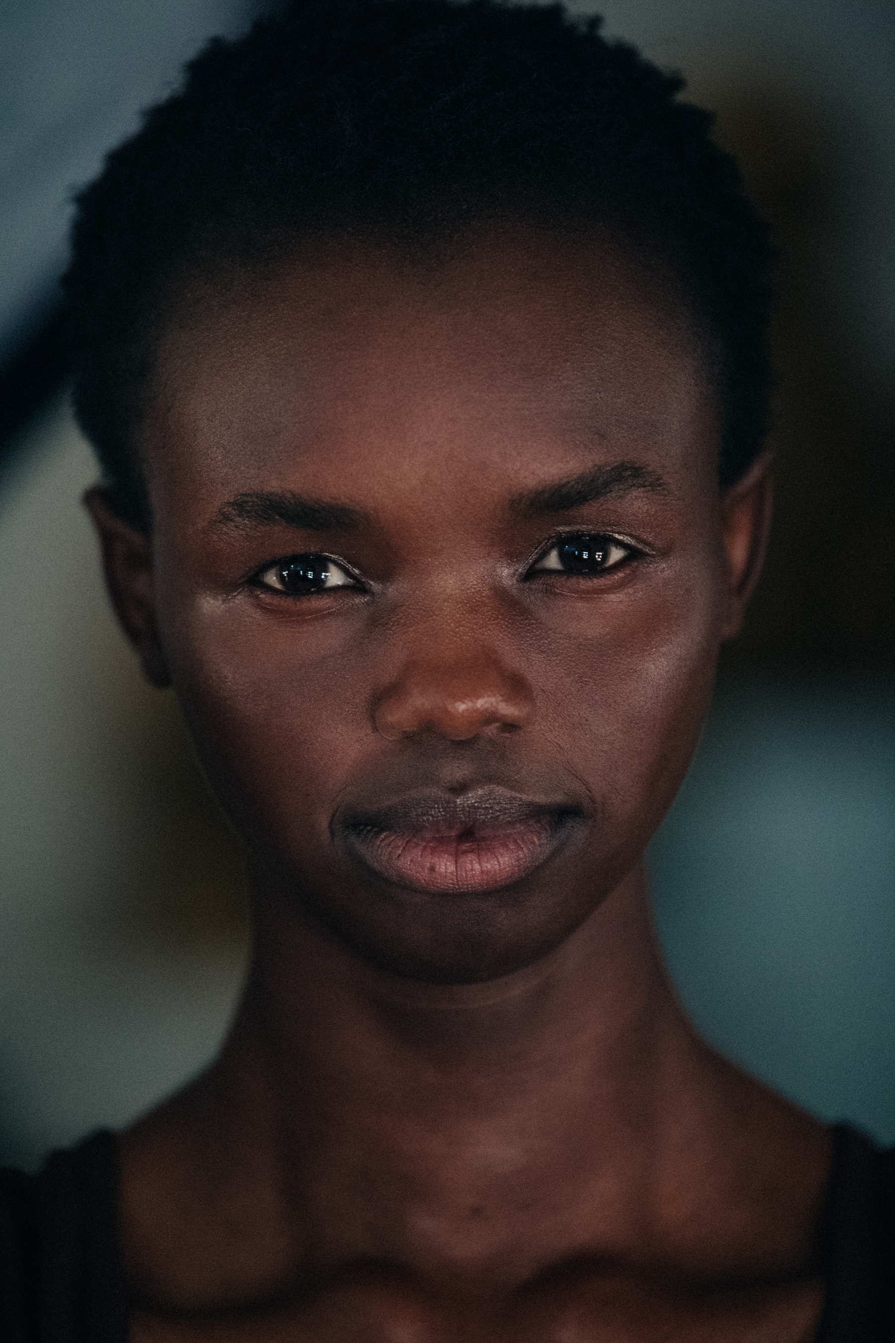 Portrait of black model with short hair