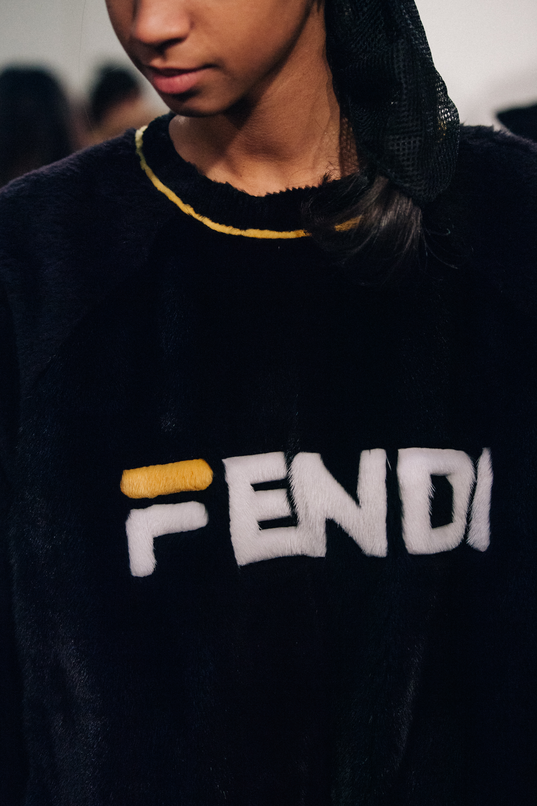Model wearing black Fendi jumper