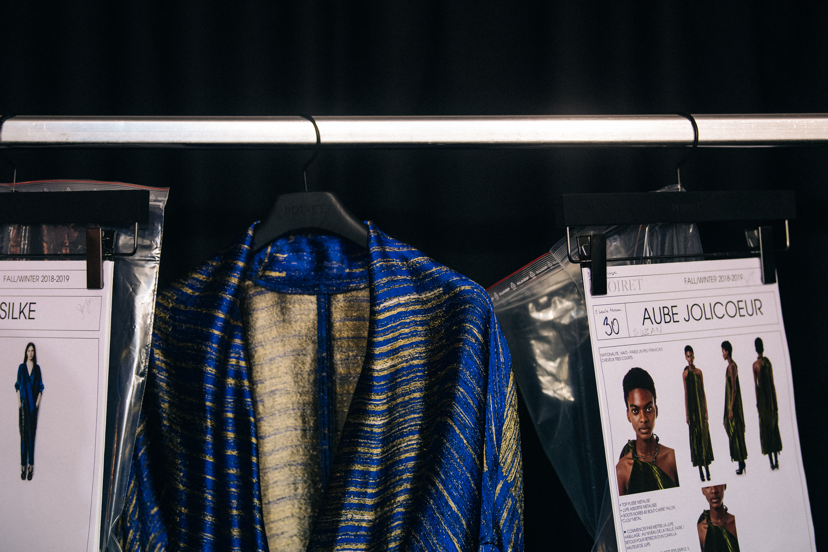 Model polaroids and outfit cards backstage