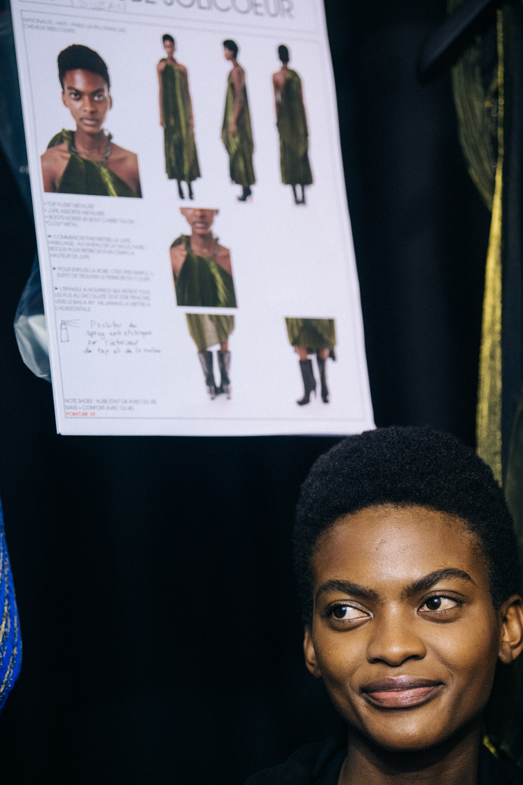 Model polaroids and outfit cards backstage