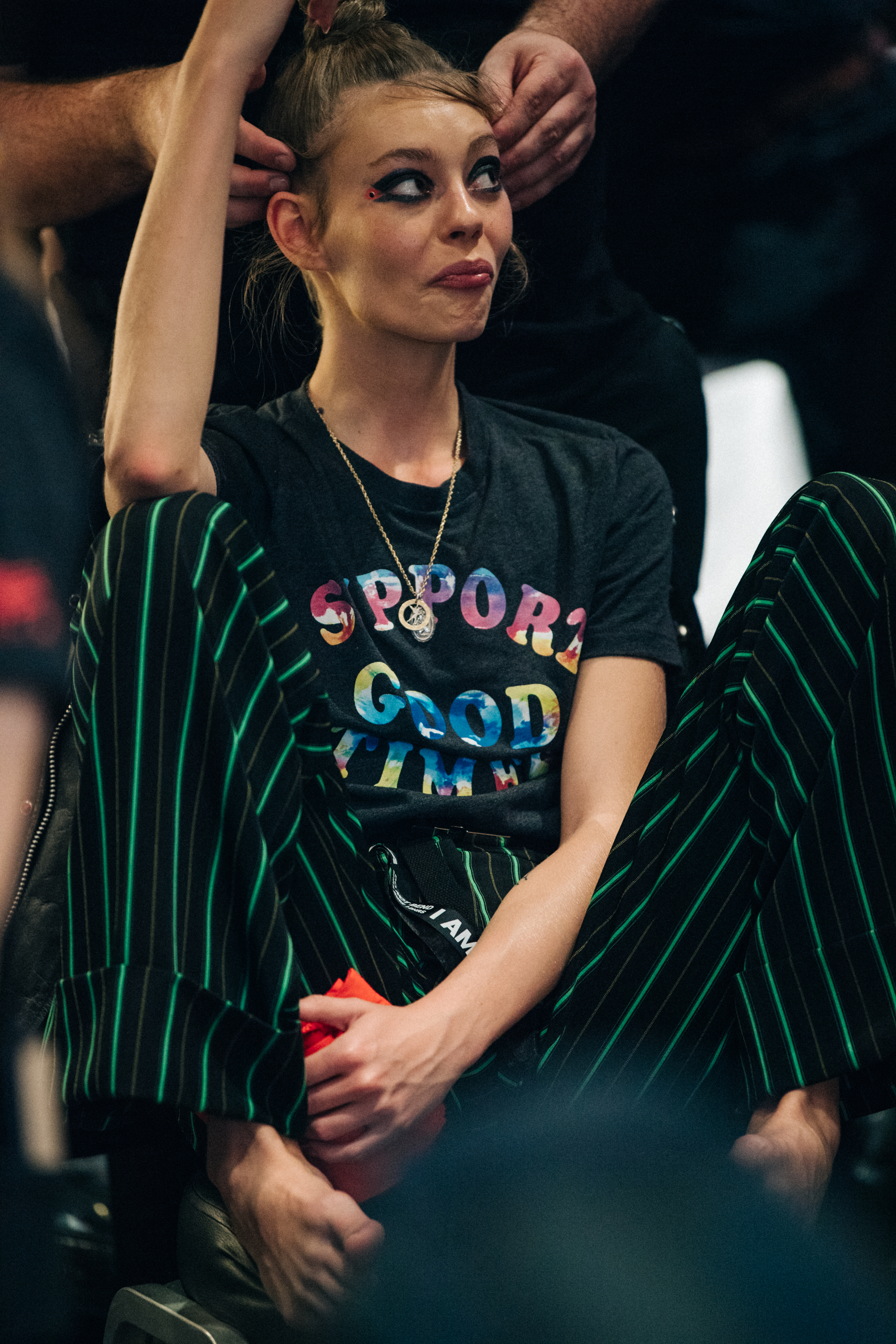 Ondria Hardin backstage at Romance Was Born