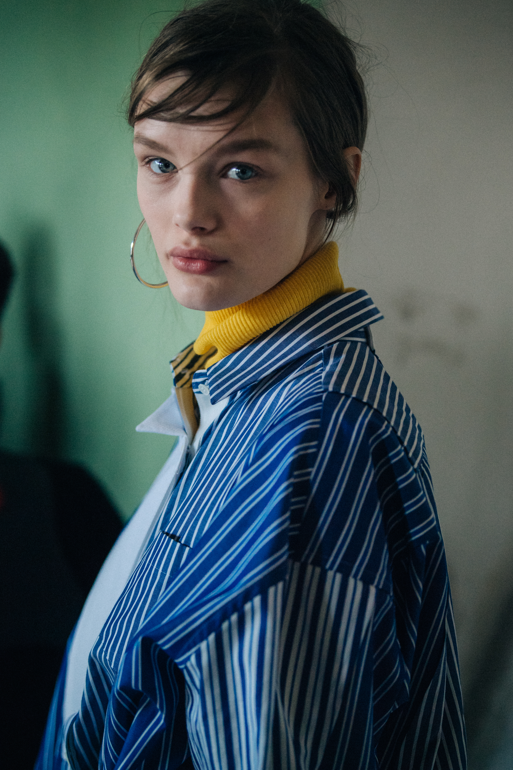 Kris Grikaite backstage at Sacai