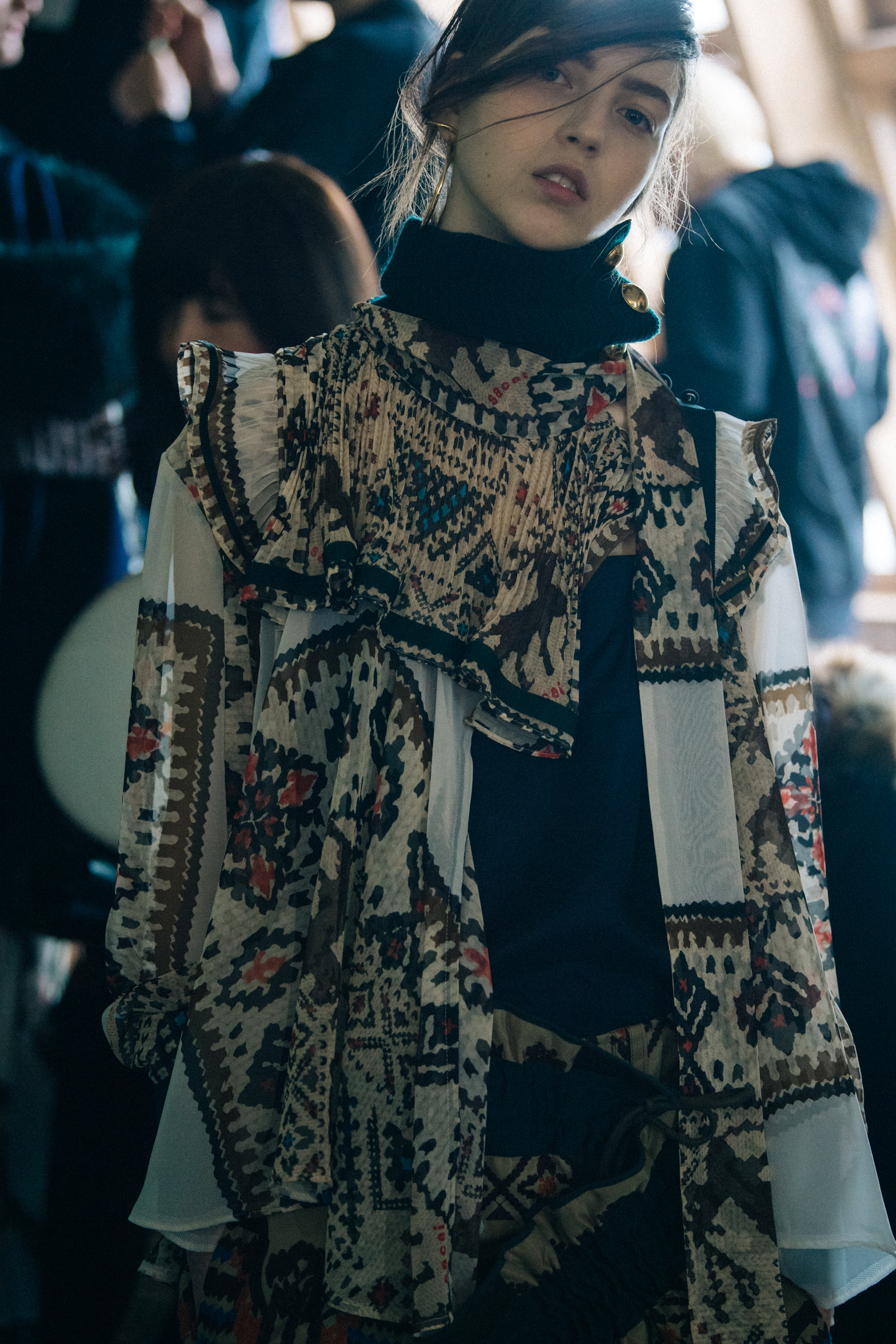 Maria Clara Vasconcellos backstage at Sacai