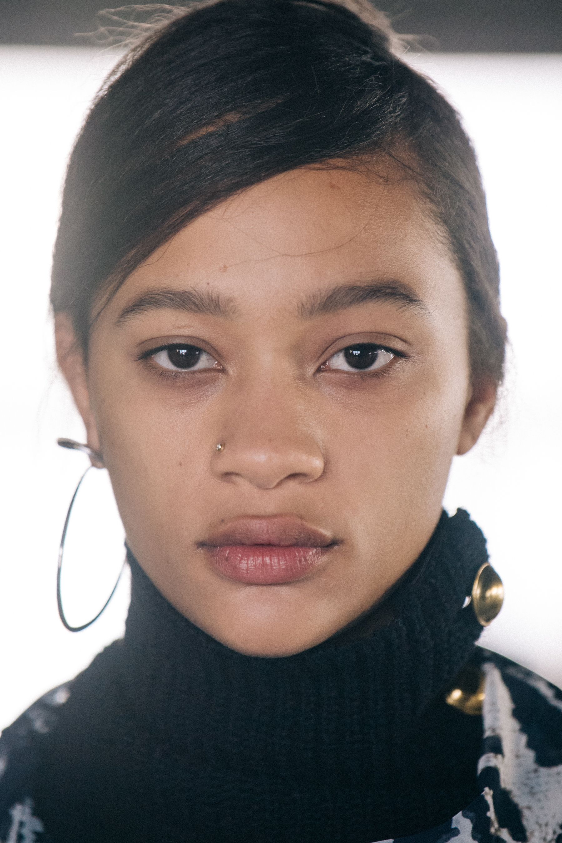 Portrait of Selena Forrest backstage at Sacai