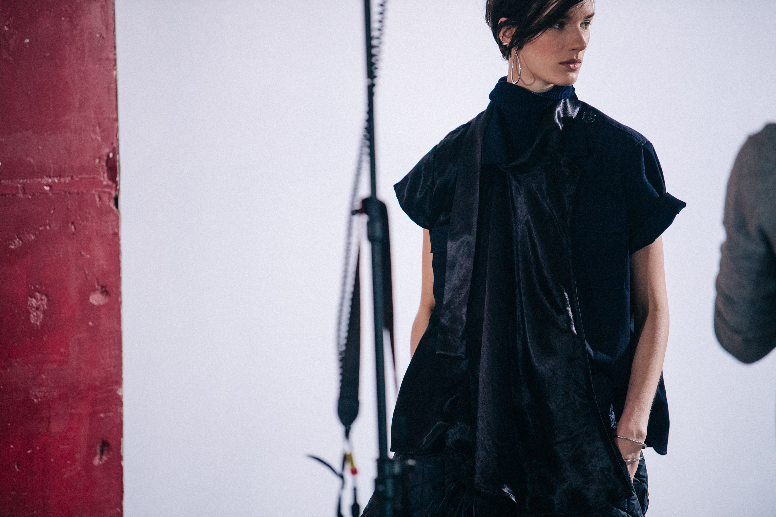 Marte Mei Van Haaster backstage at Sacai