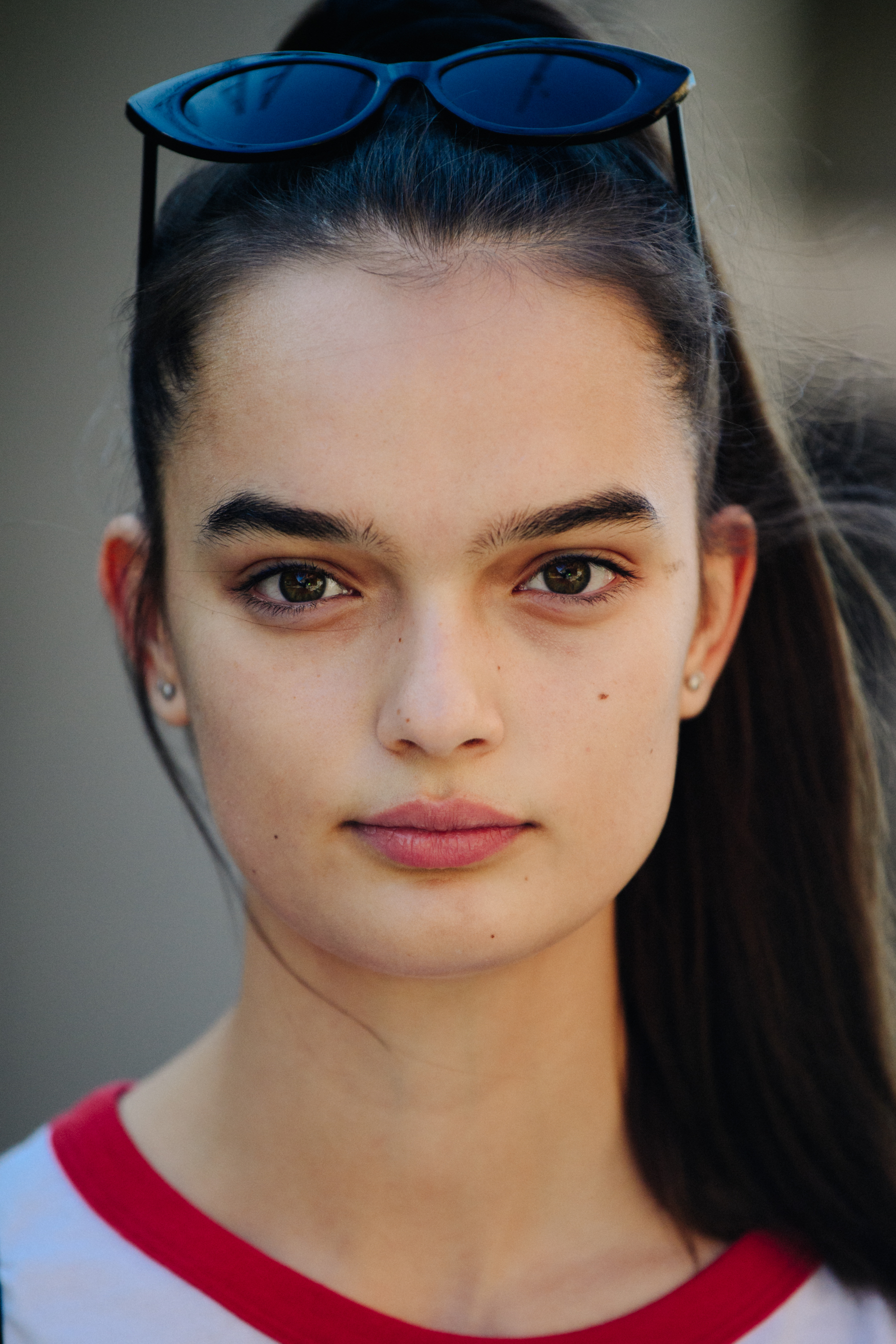Portrait of model with long brown hair