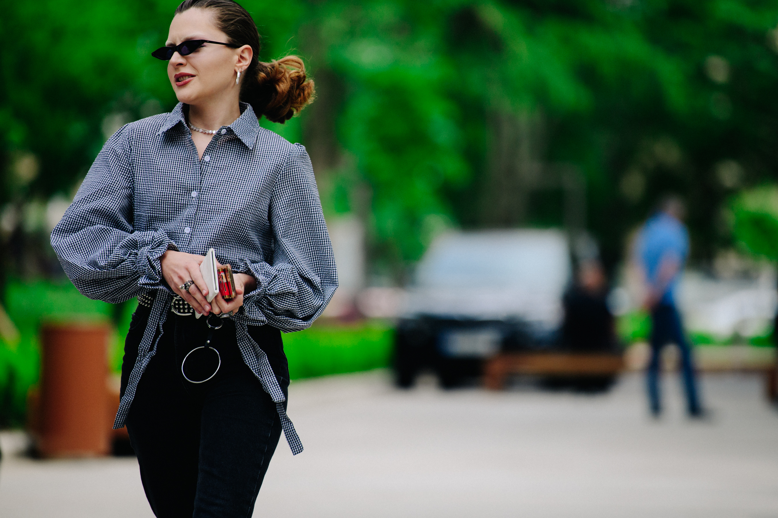 Woman wearing dark sunglasses