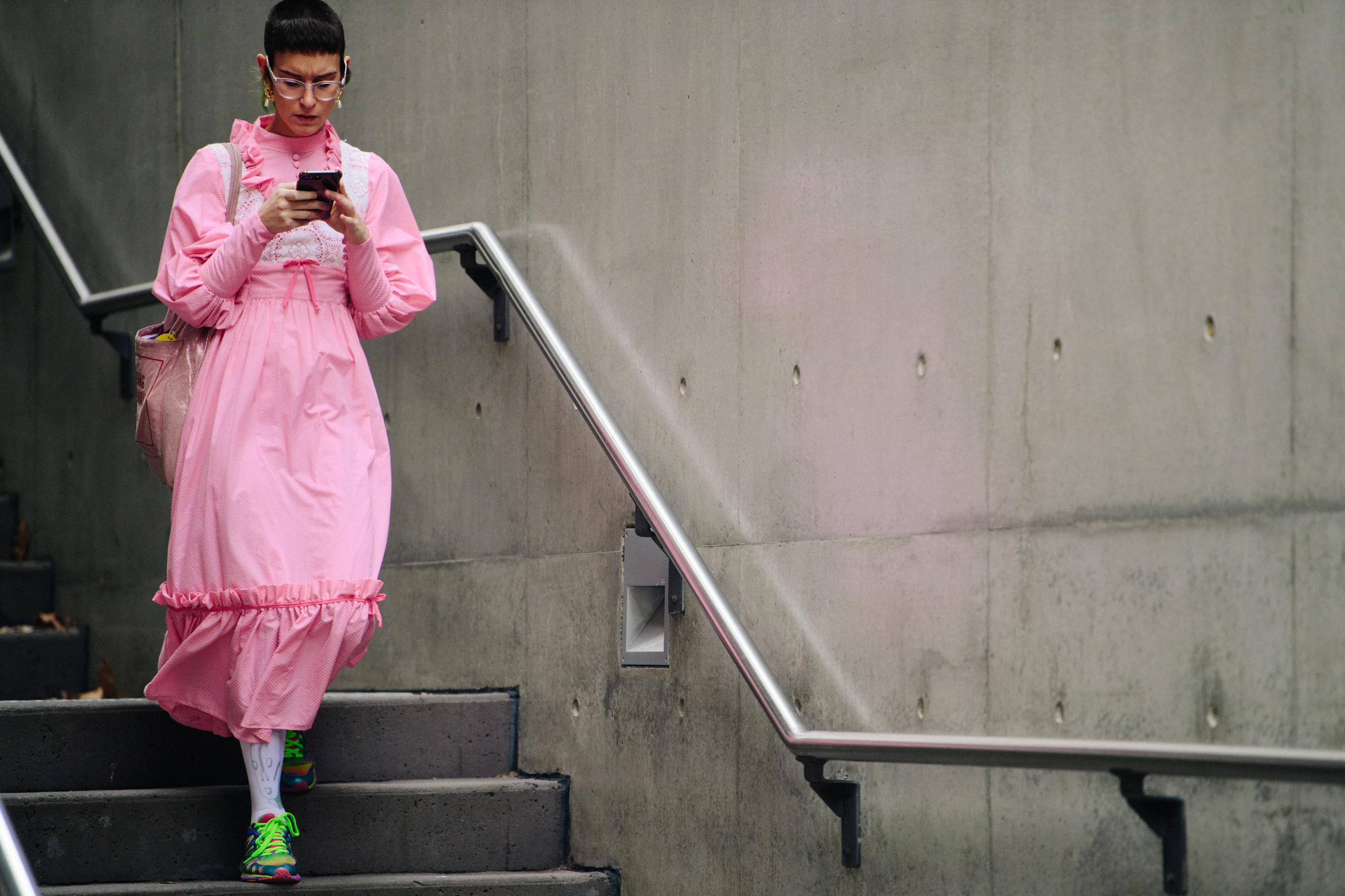 Woman wearing pink dress