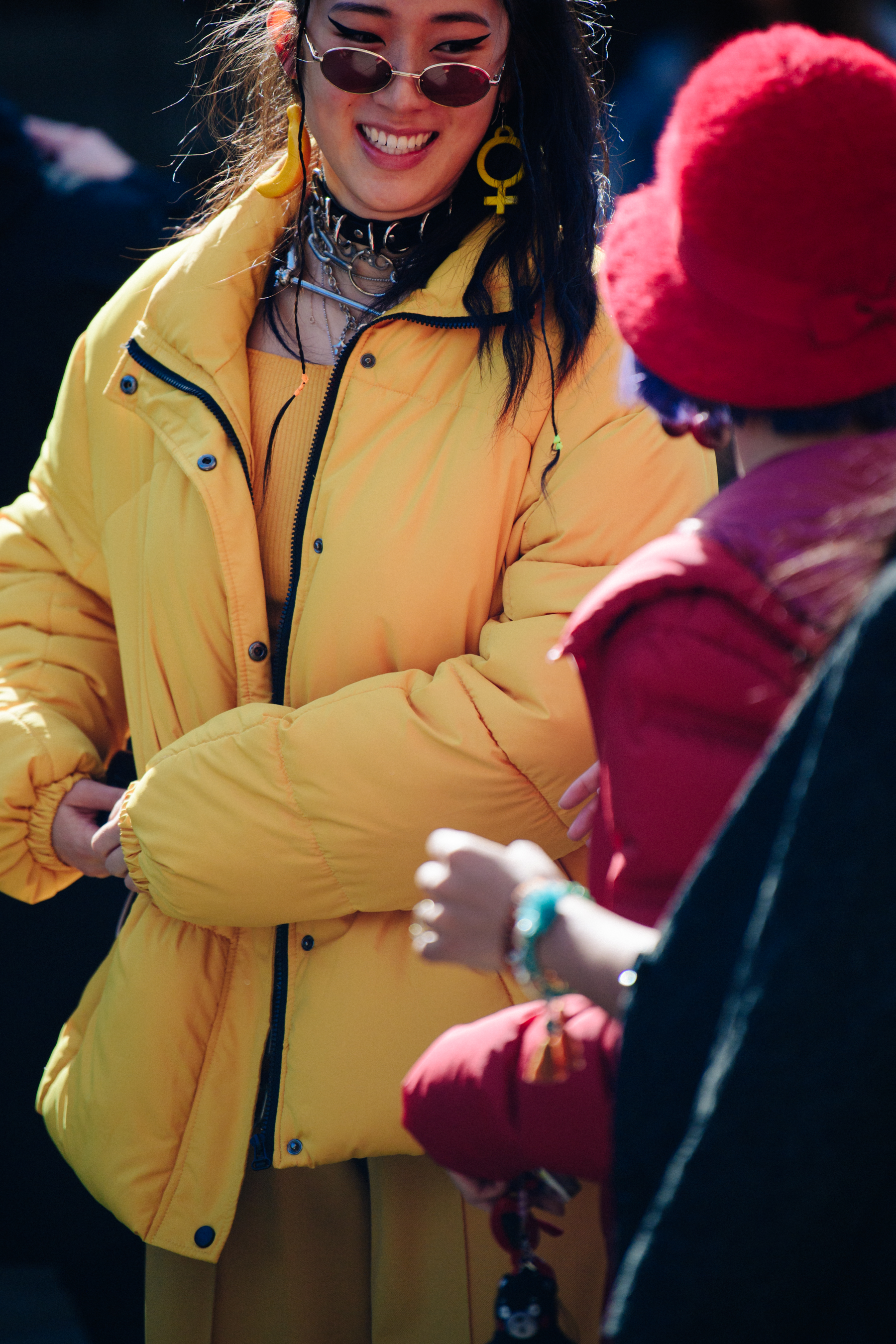 Woman wearing yellow coat