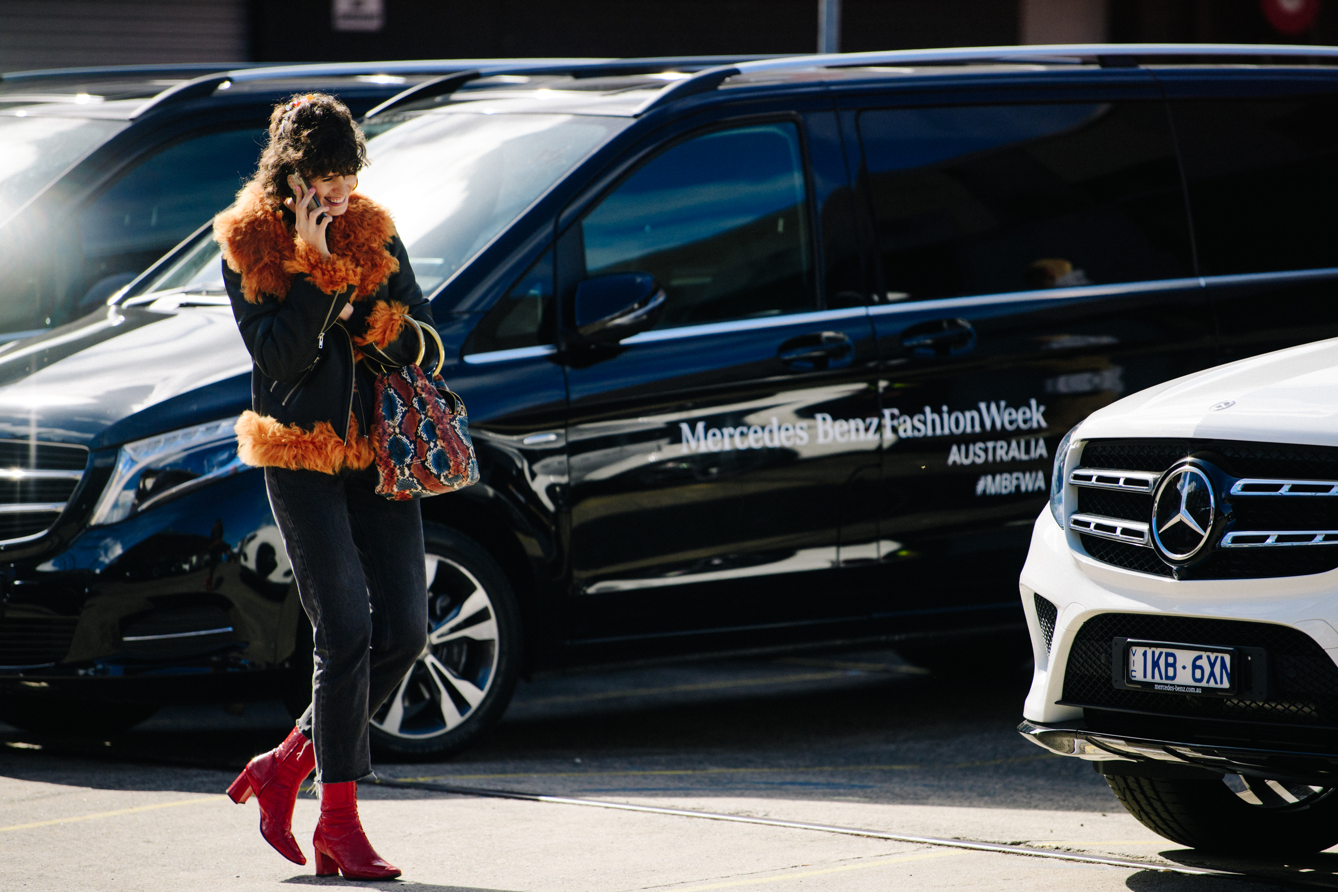 Woman wearing red boots
